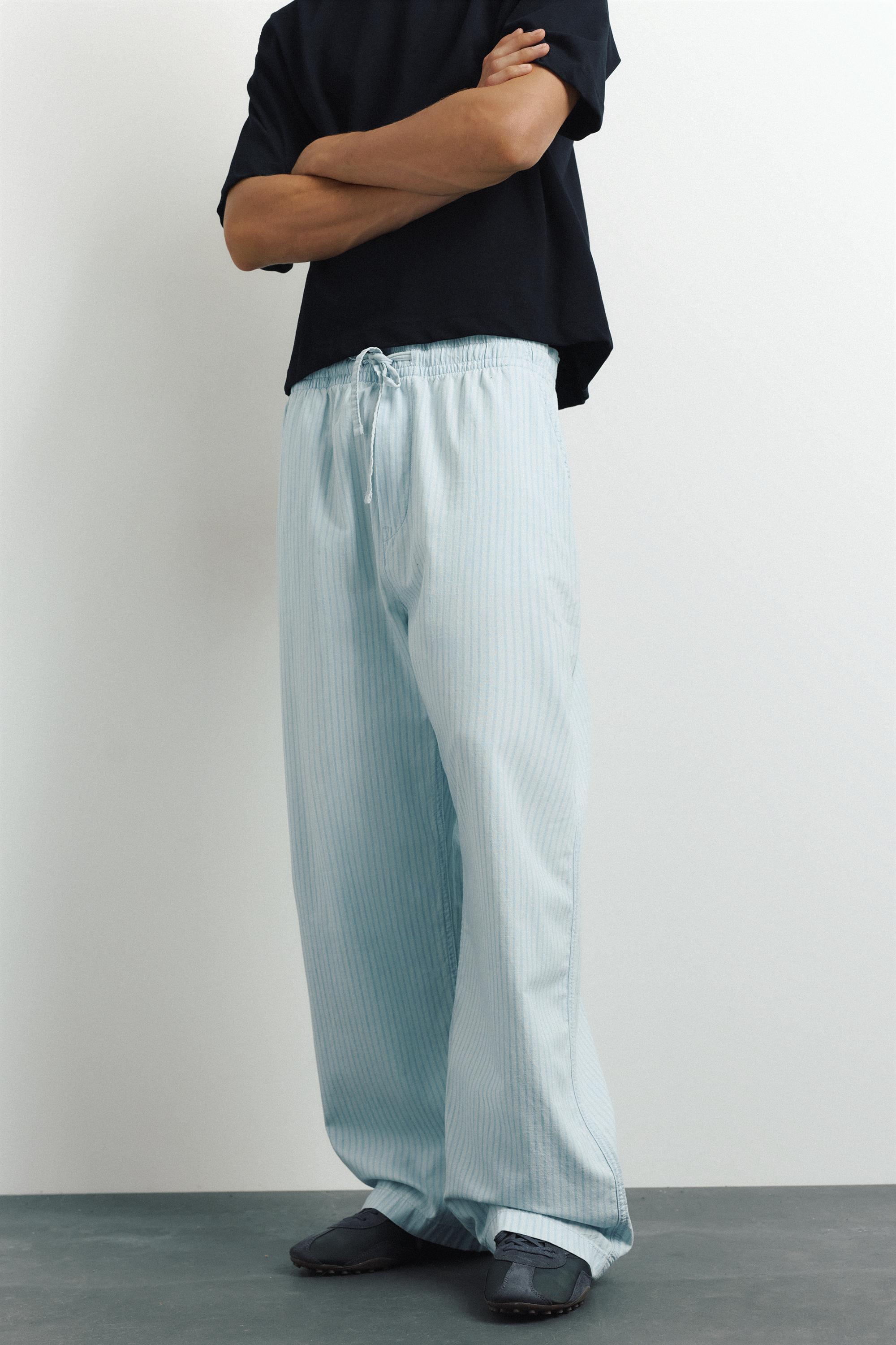 Striped pyjama-style trousers — Pale indigo