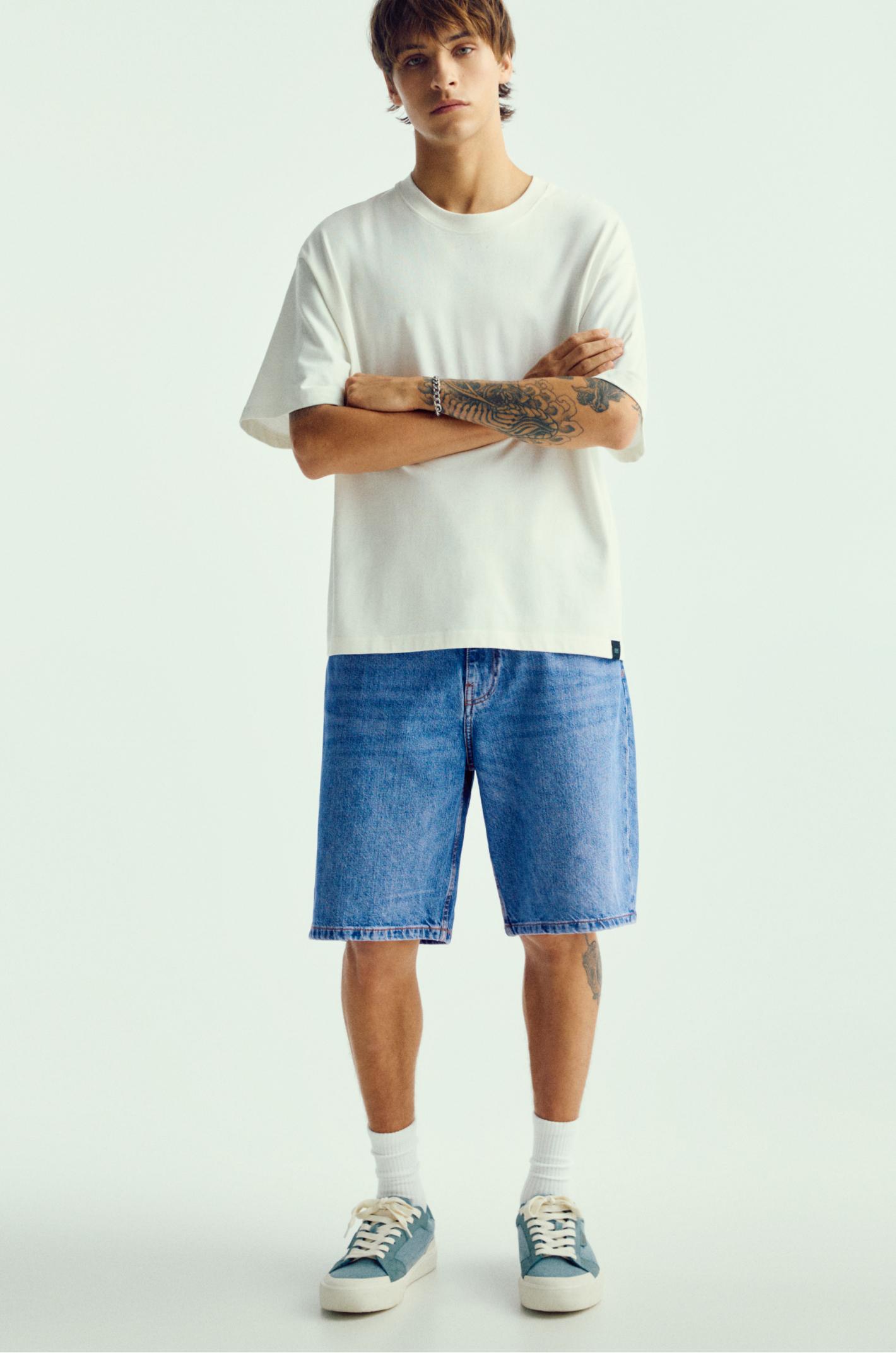 Baggy denim Bermuda shorts — Medium blue
