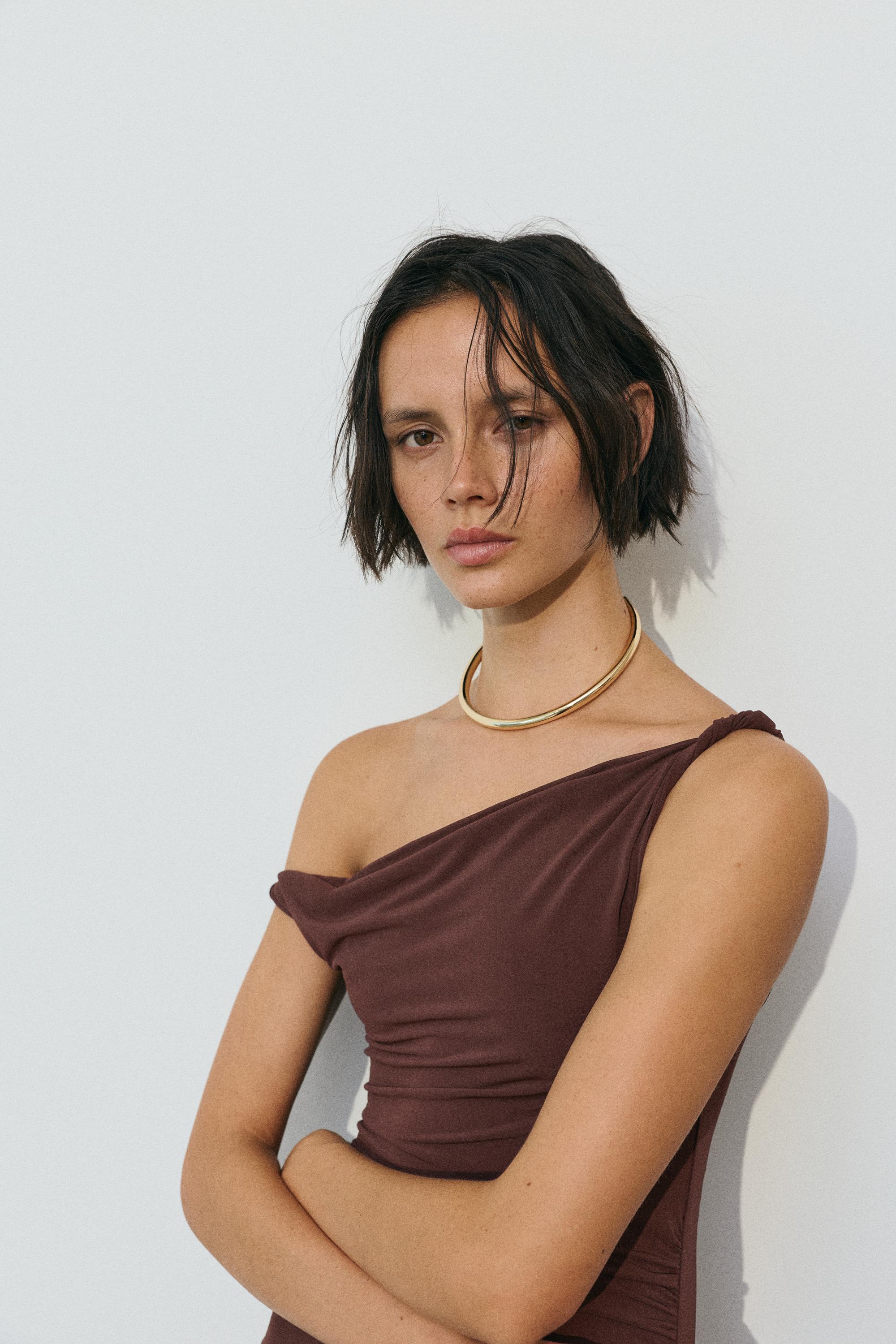 Asymmetric midi dress — Brown