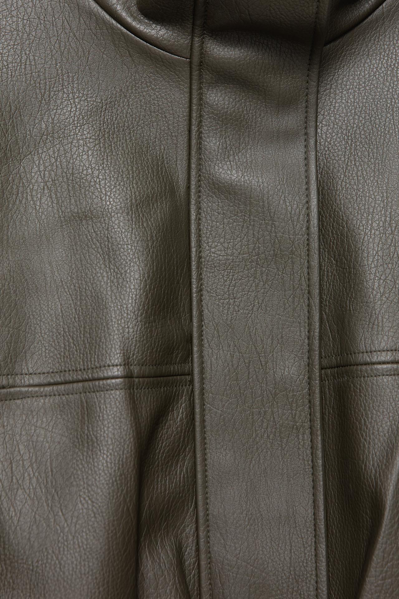 Leather-effect balloon bomber jacket — Khaki