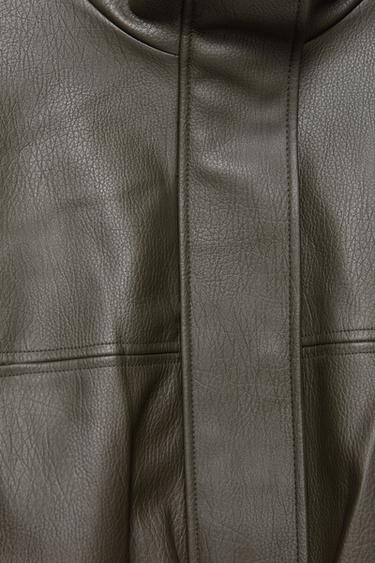 Leather-effect balloon bomber jacket — Khaki 8