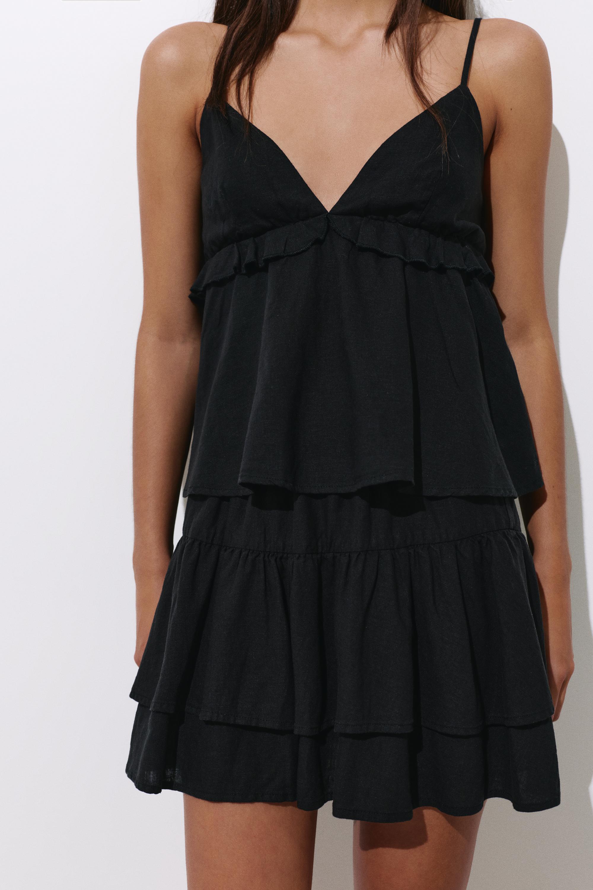 Ruffled linen top — Black