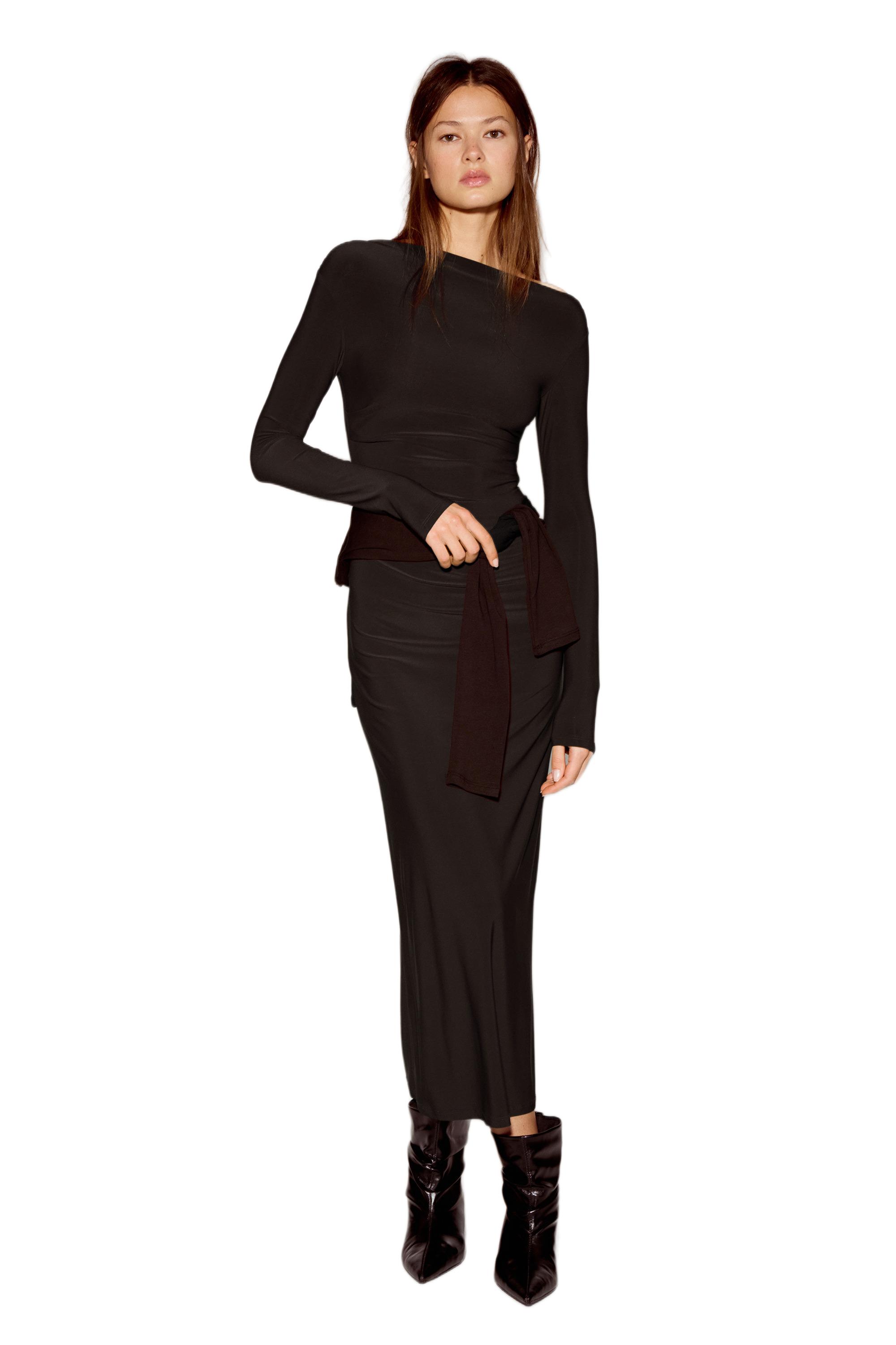 Drape detaylı yumuşak midi elbise - Görsel 41