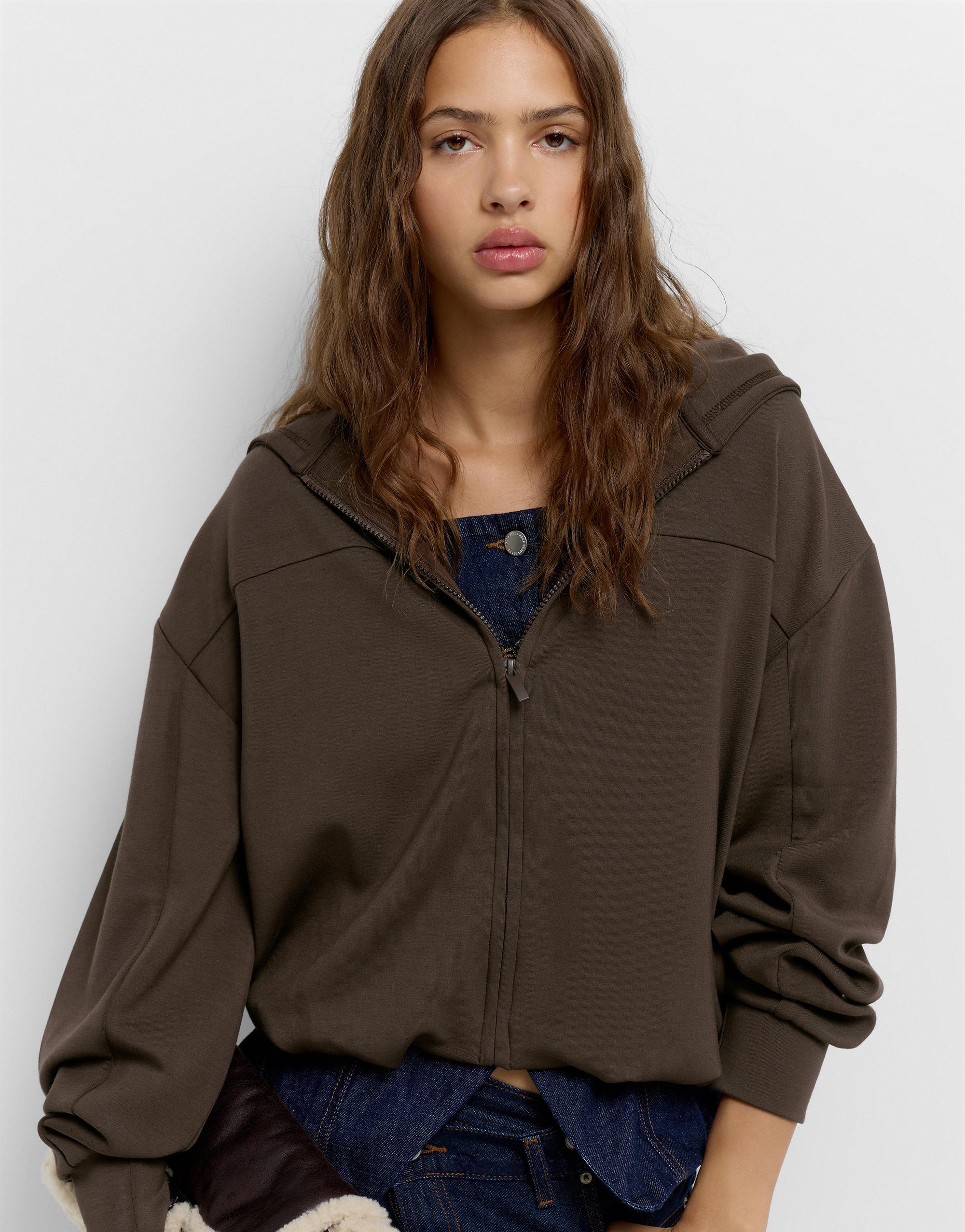 Soft touch hooded sweatshirt — Brown