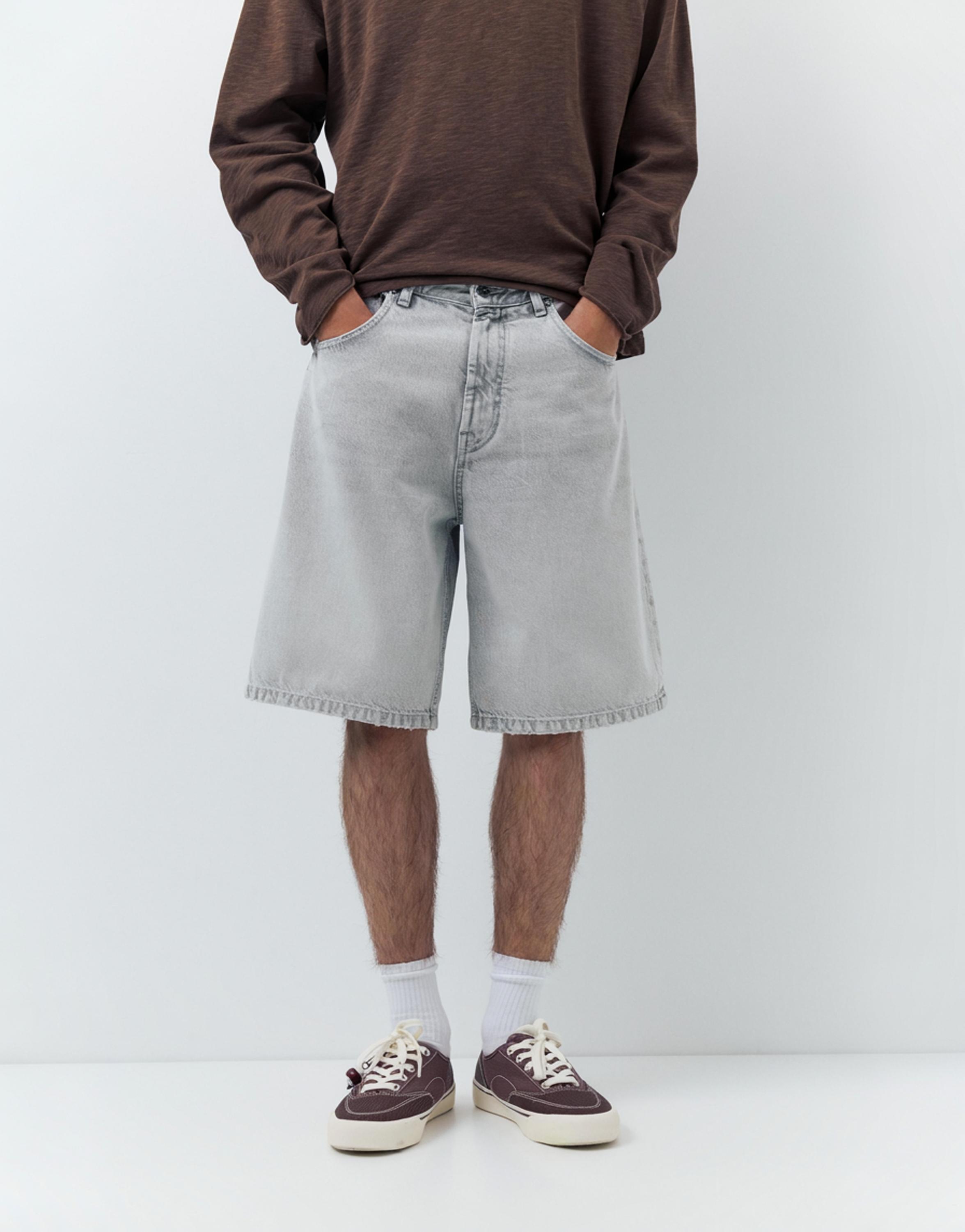 Baggy denim Bermuda shorts — Dark grey