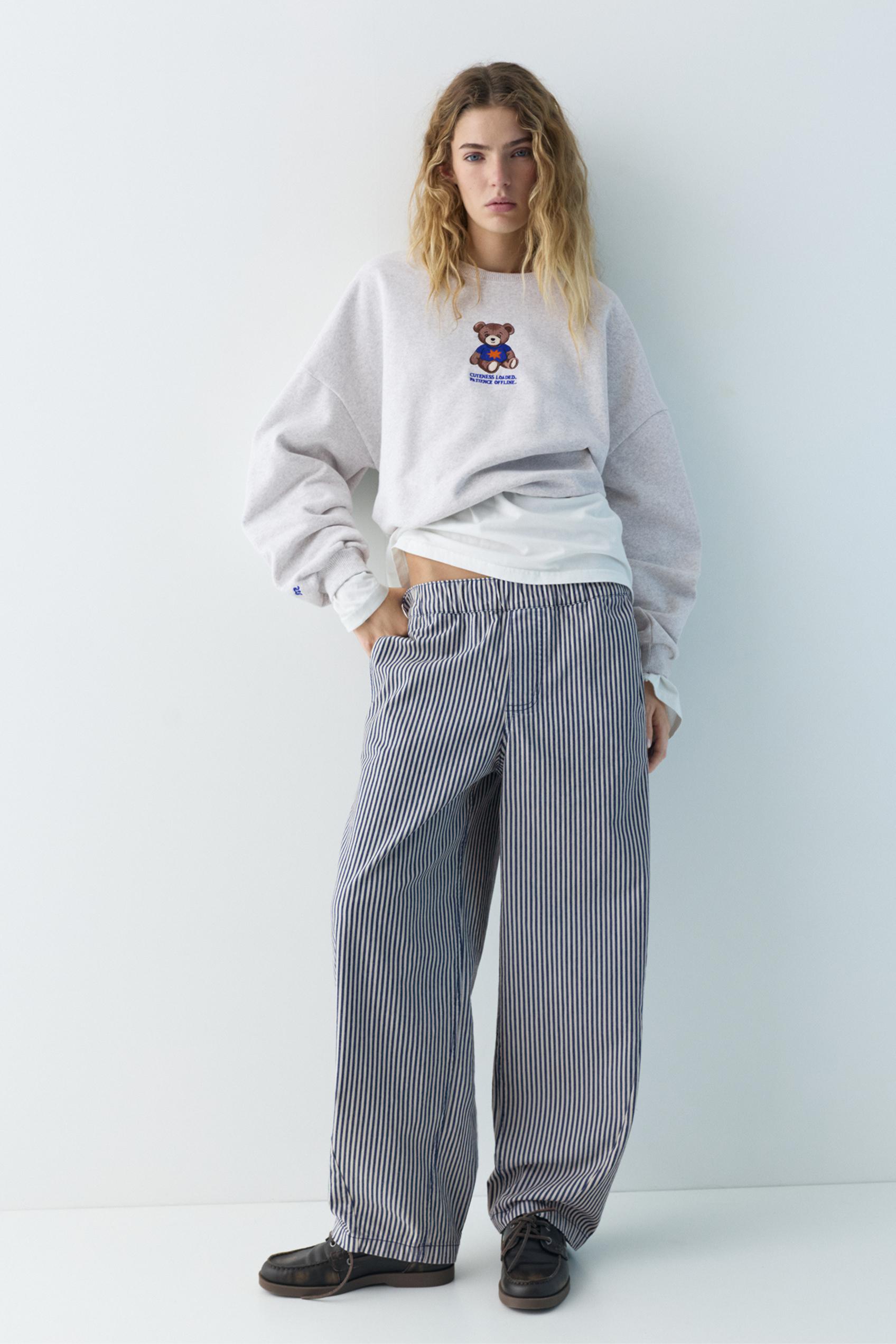 Striped barrel trousers — Navy
