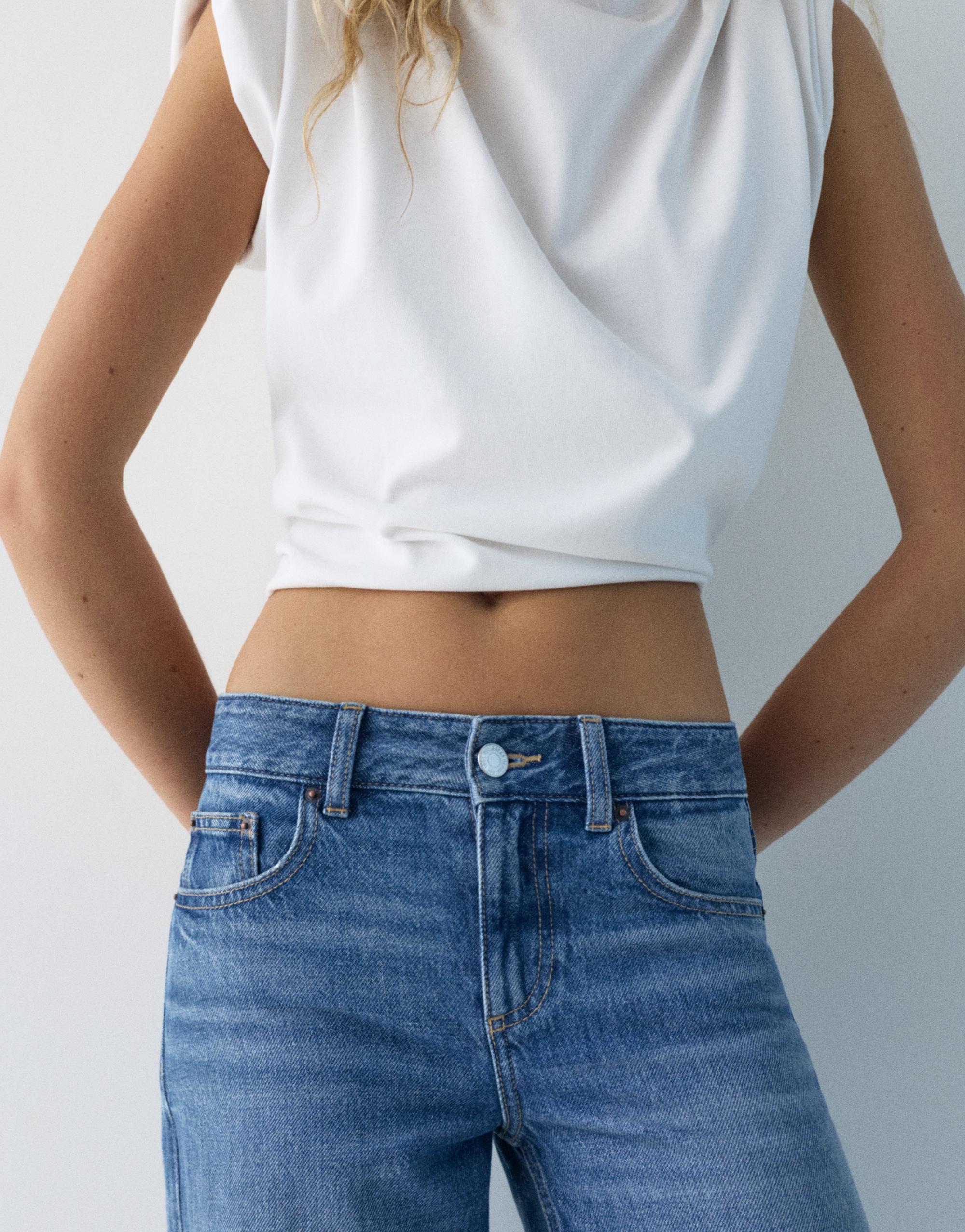 Low-rise culottes jeans — Medium blue