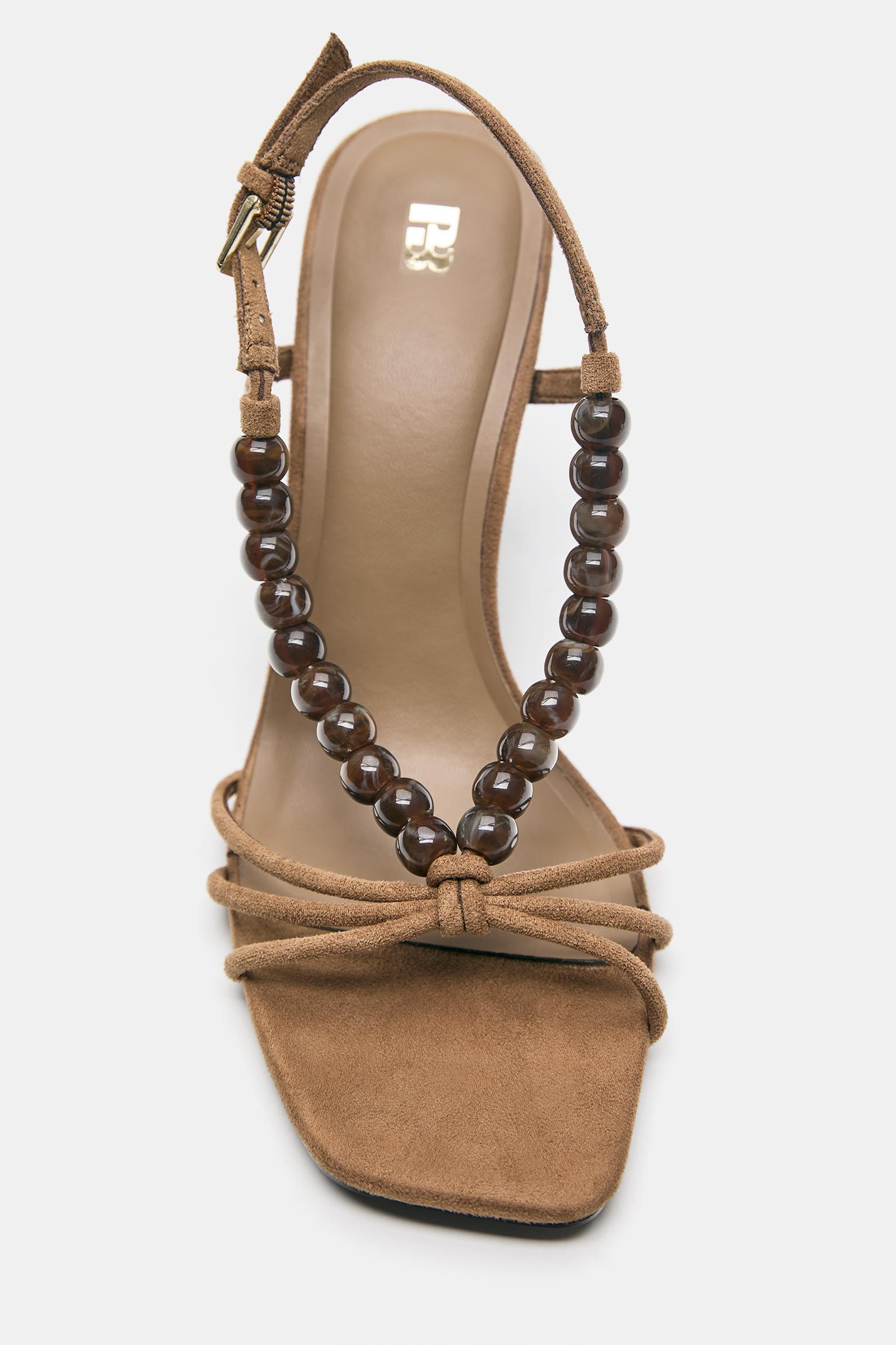 Beaded heeled sandals — Brown