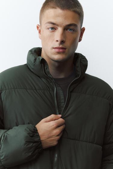 High neck puffer jacket — Green marl 3