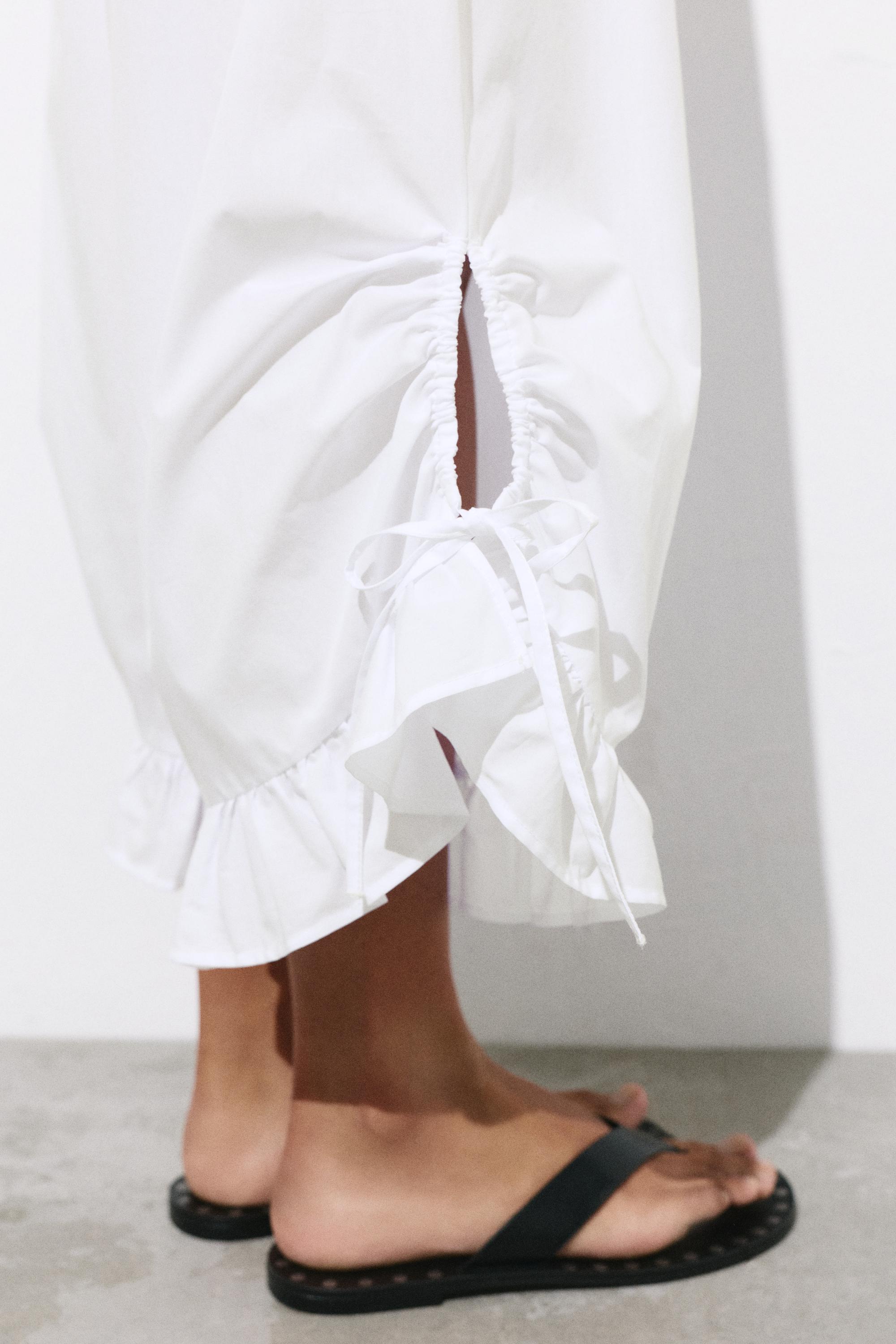Ruffle bow sarouel trousers — White