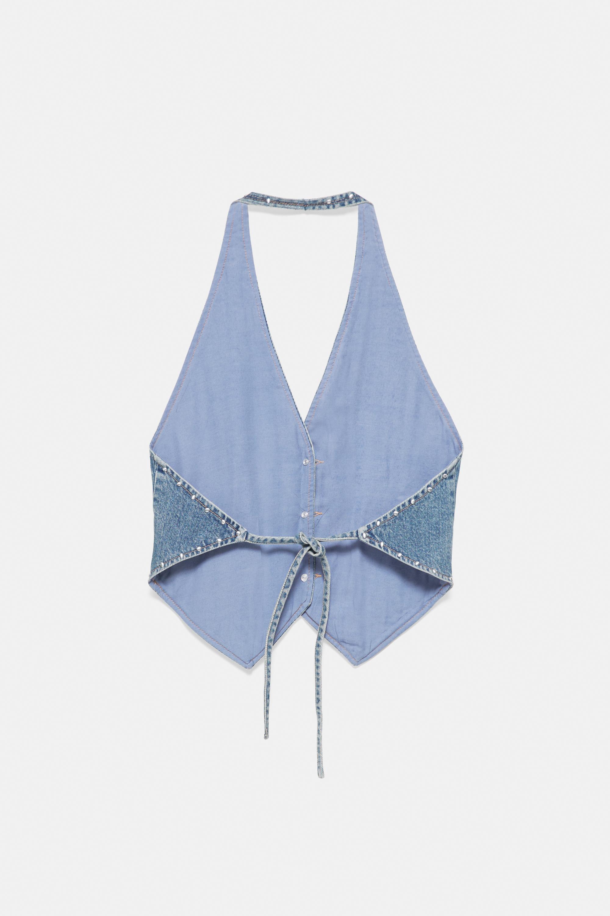 Star and stud denim vest — Medium blue