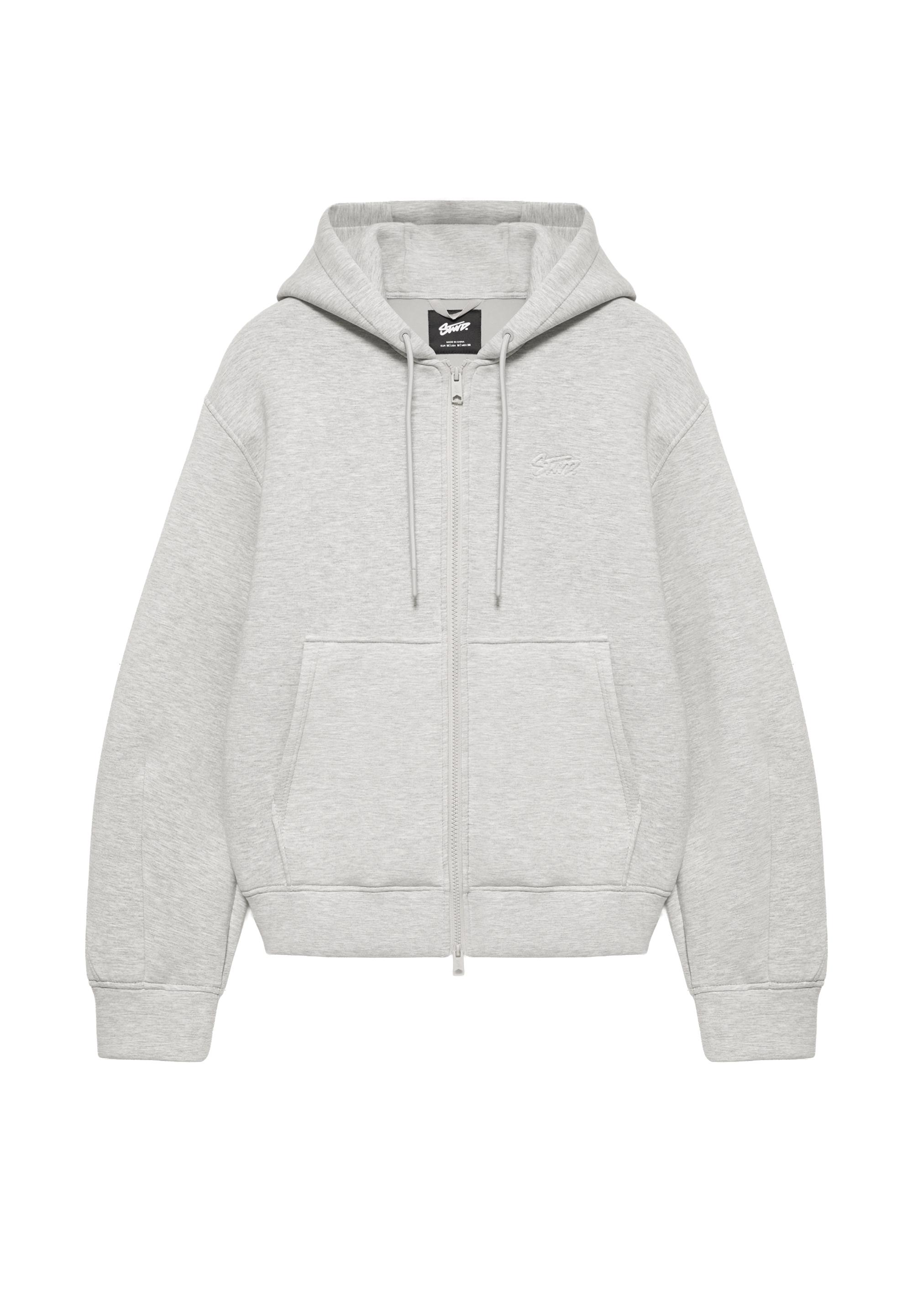 Neoprene-effect zip-up hoodie — Grey marl