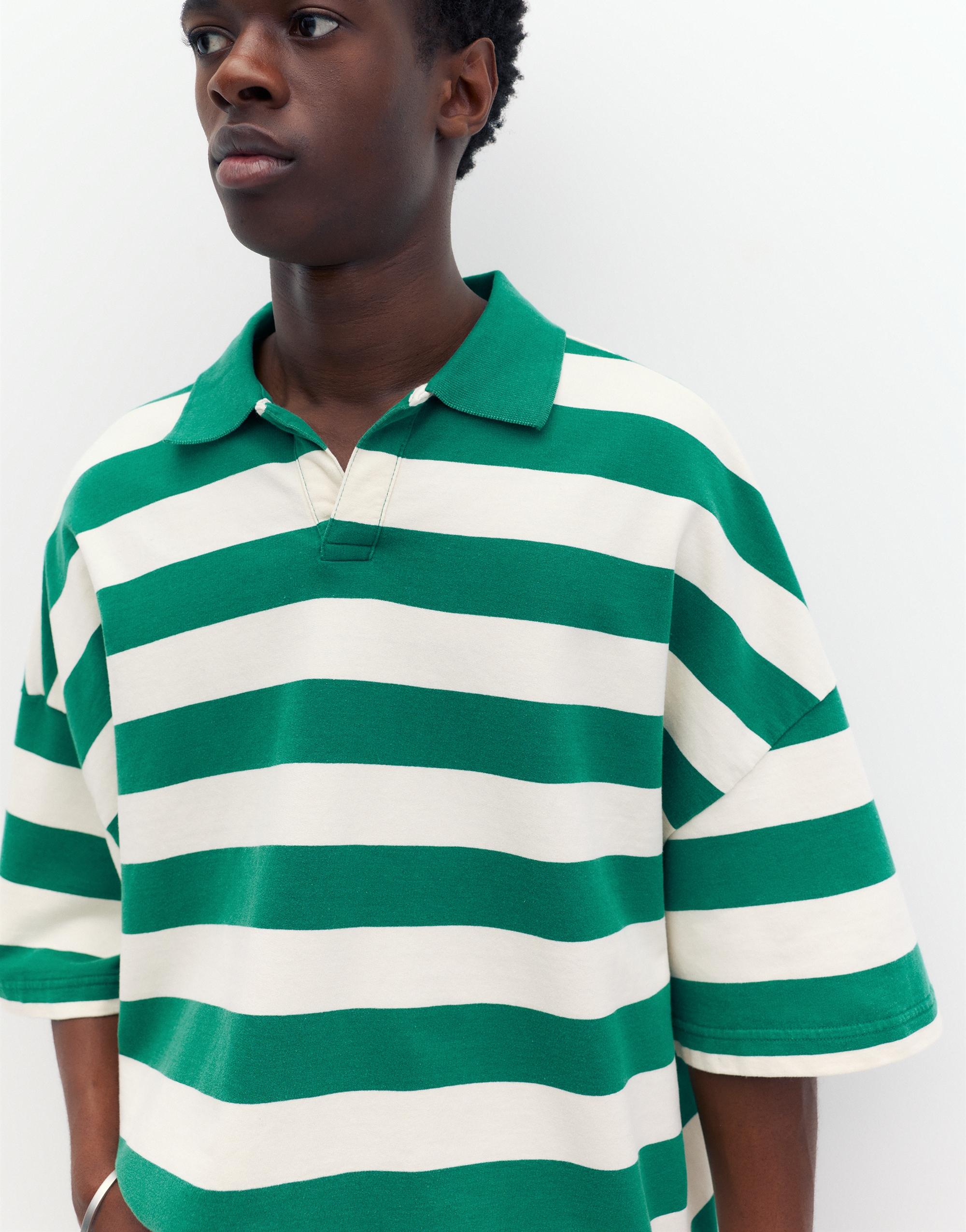 Çizgili boxy polo t-shirt - Görsel 14