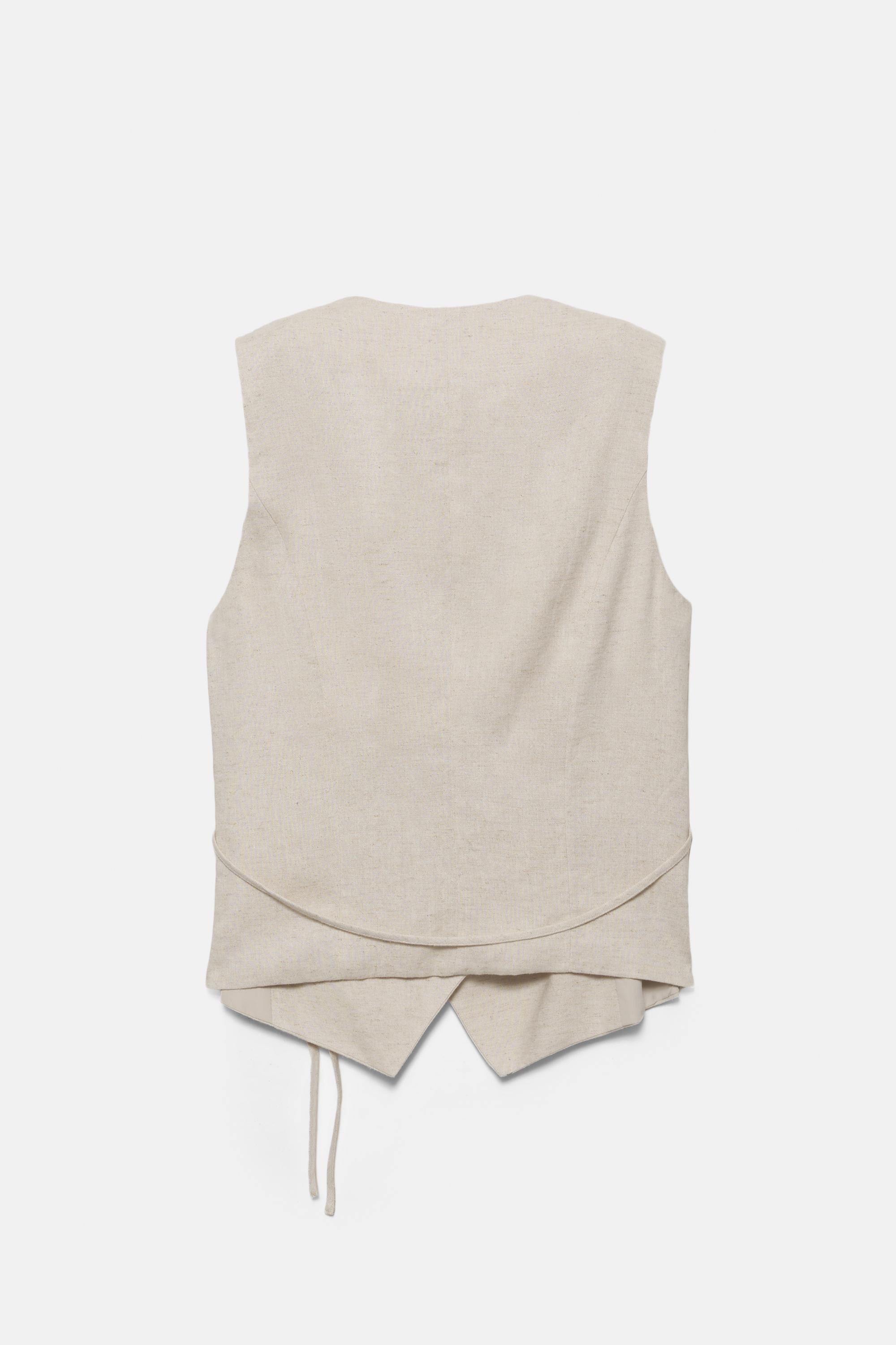 Rustic linen-blend waistcoat — Beige