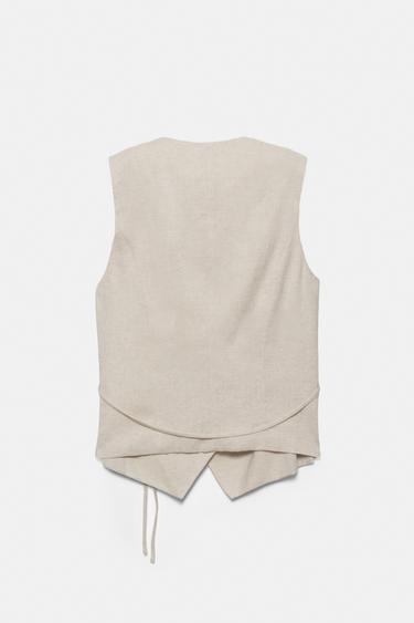 Rustic linen-blend waistcoat — Beige 7