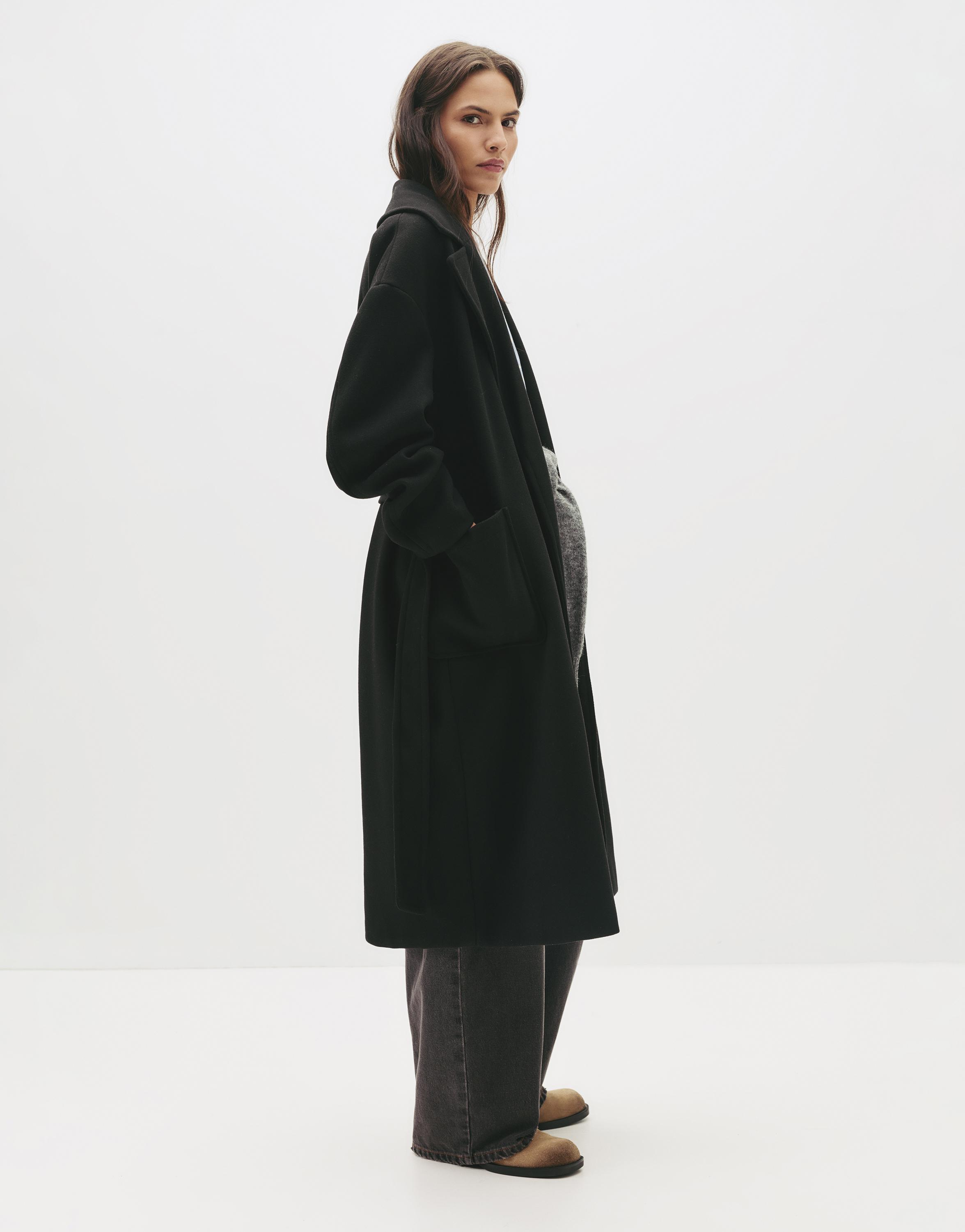 Kuşaklı uzun kaşe kaban - Görsel 23