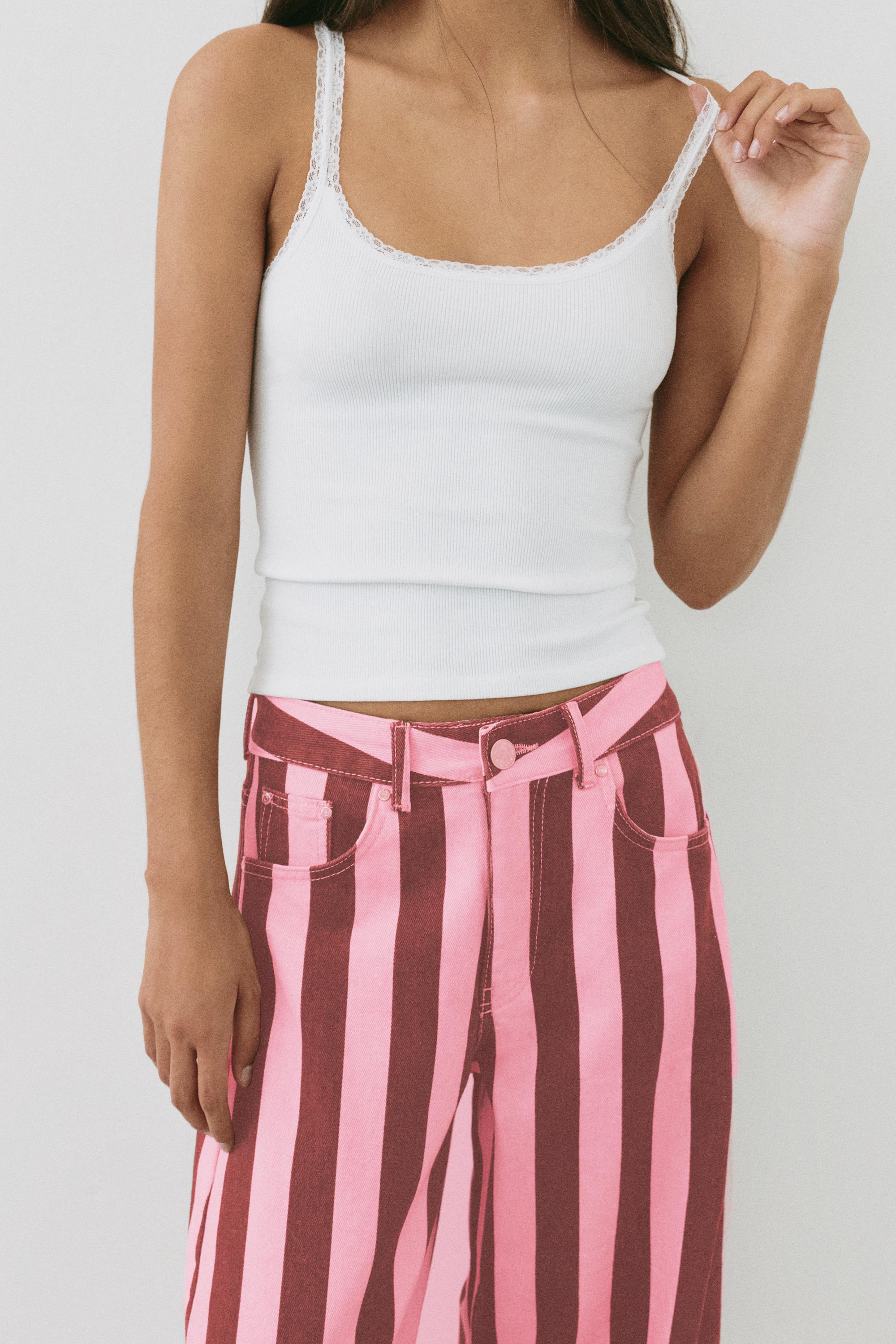 Striped barrel jeans — Pink
