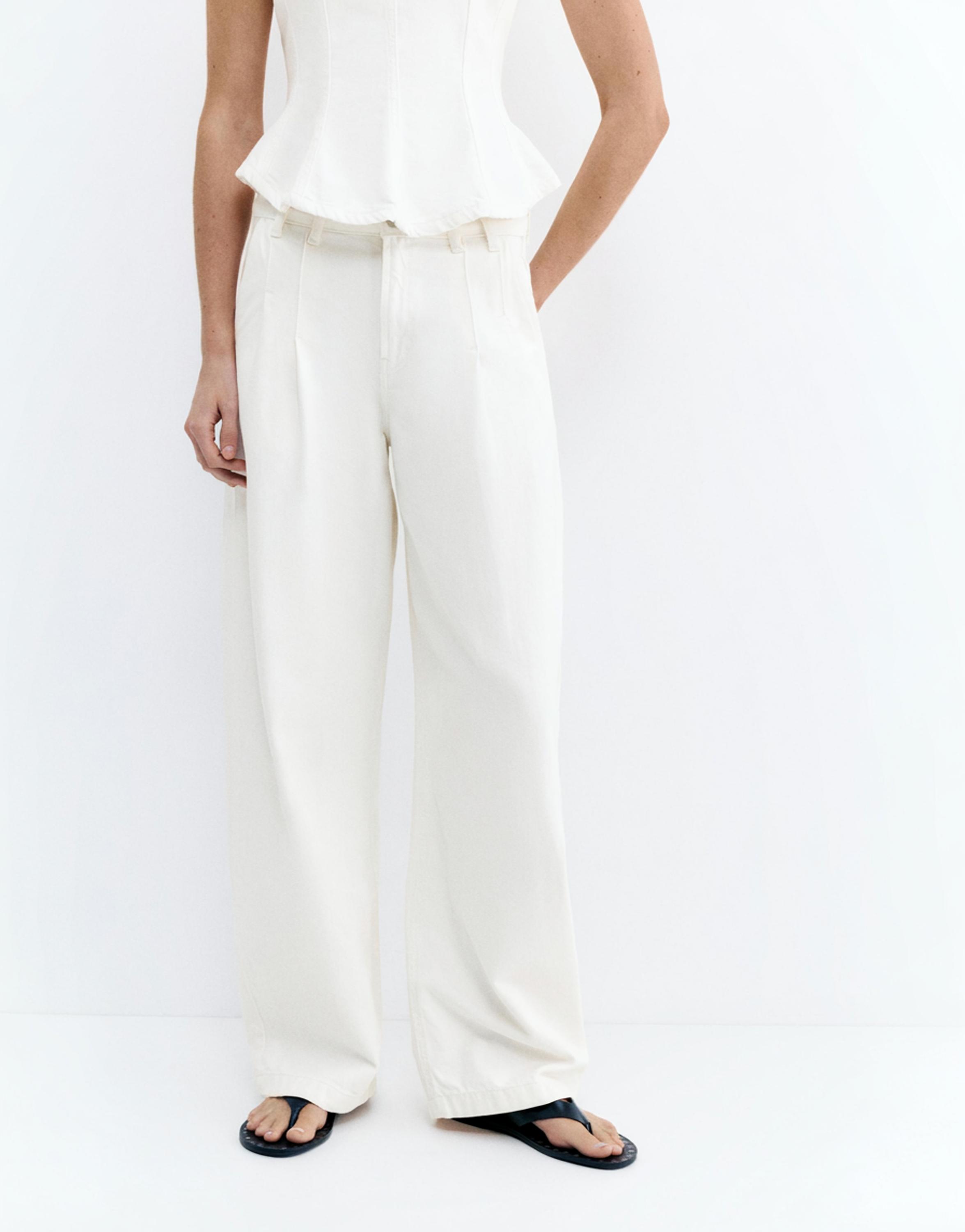 Pleated balloon fit baggy jeans — White