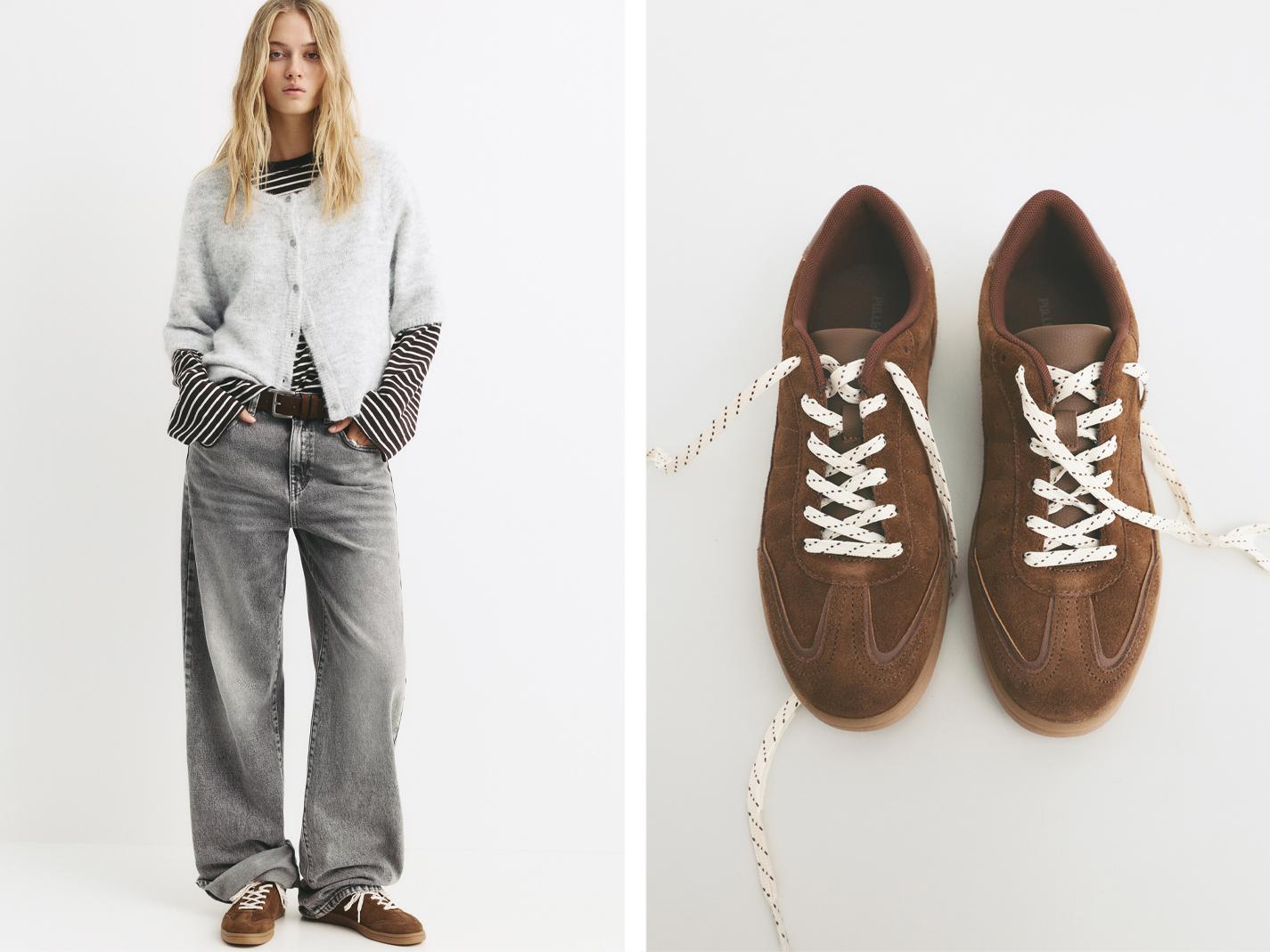 Split leather sneakers — Brown