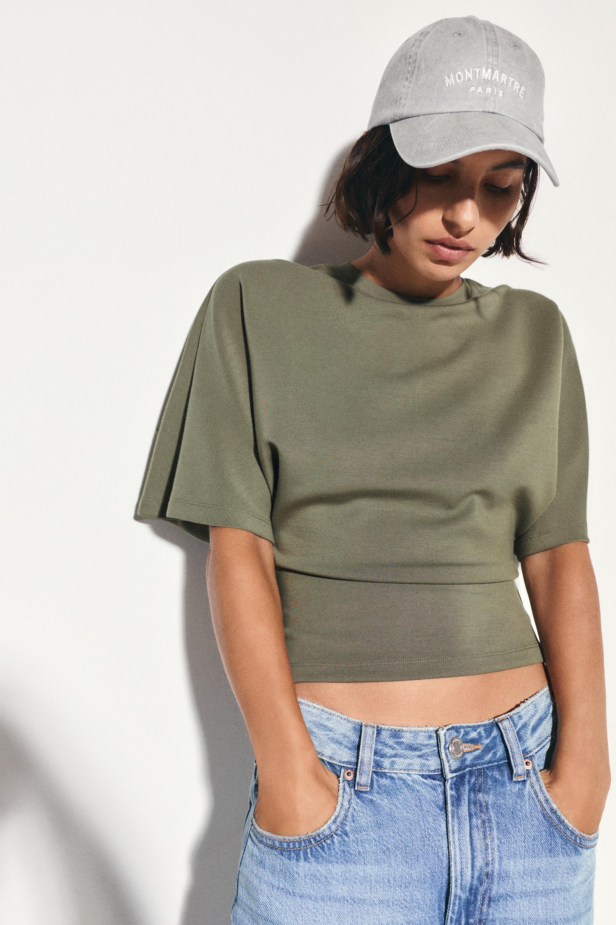 Modal batwing sleeve T-shirt — Khaki