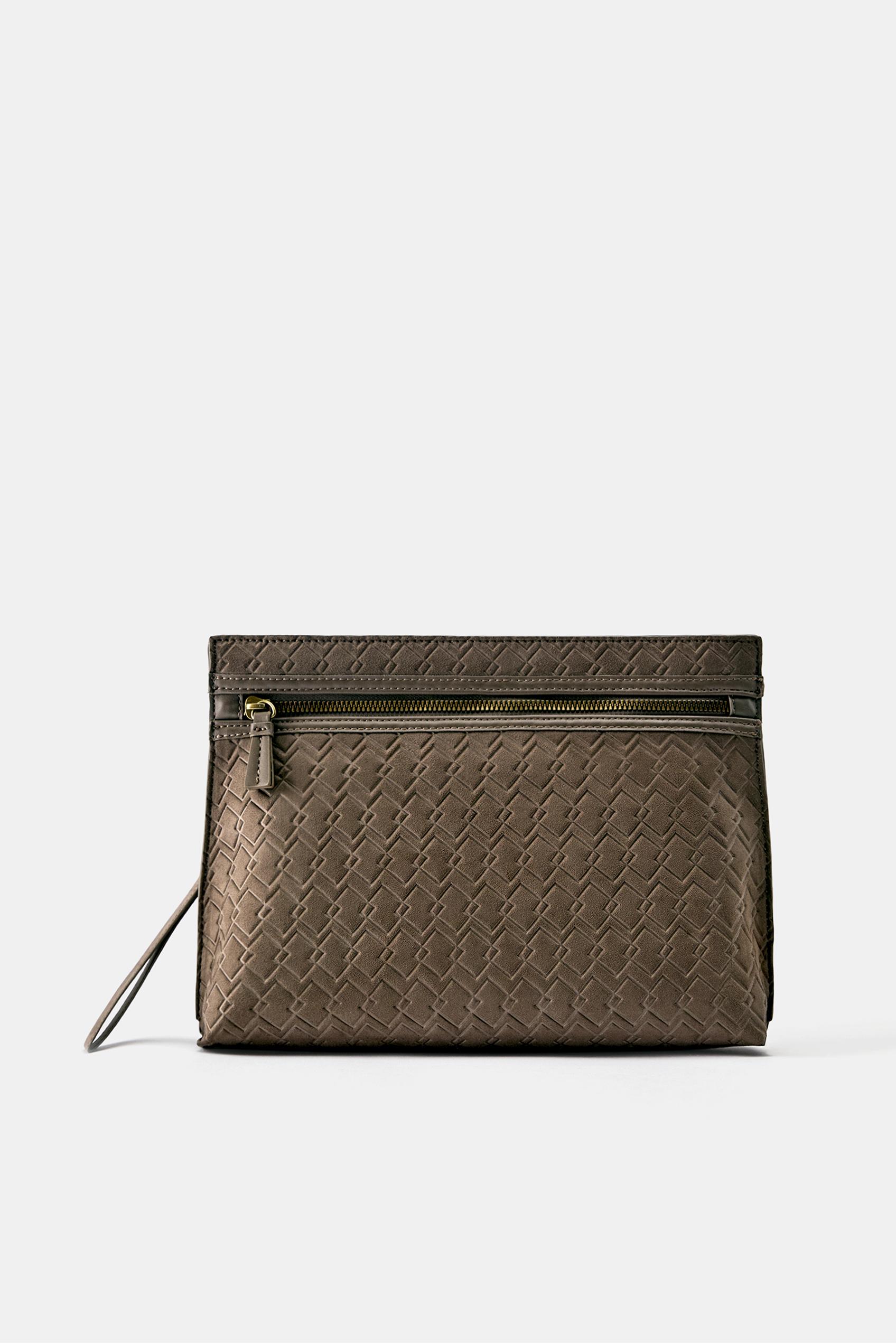 Embossed handle clutch bag — Brown