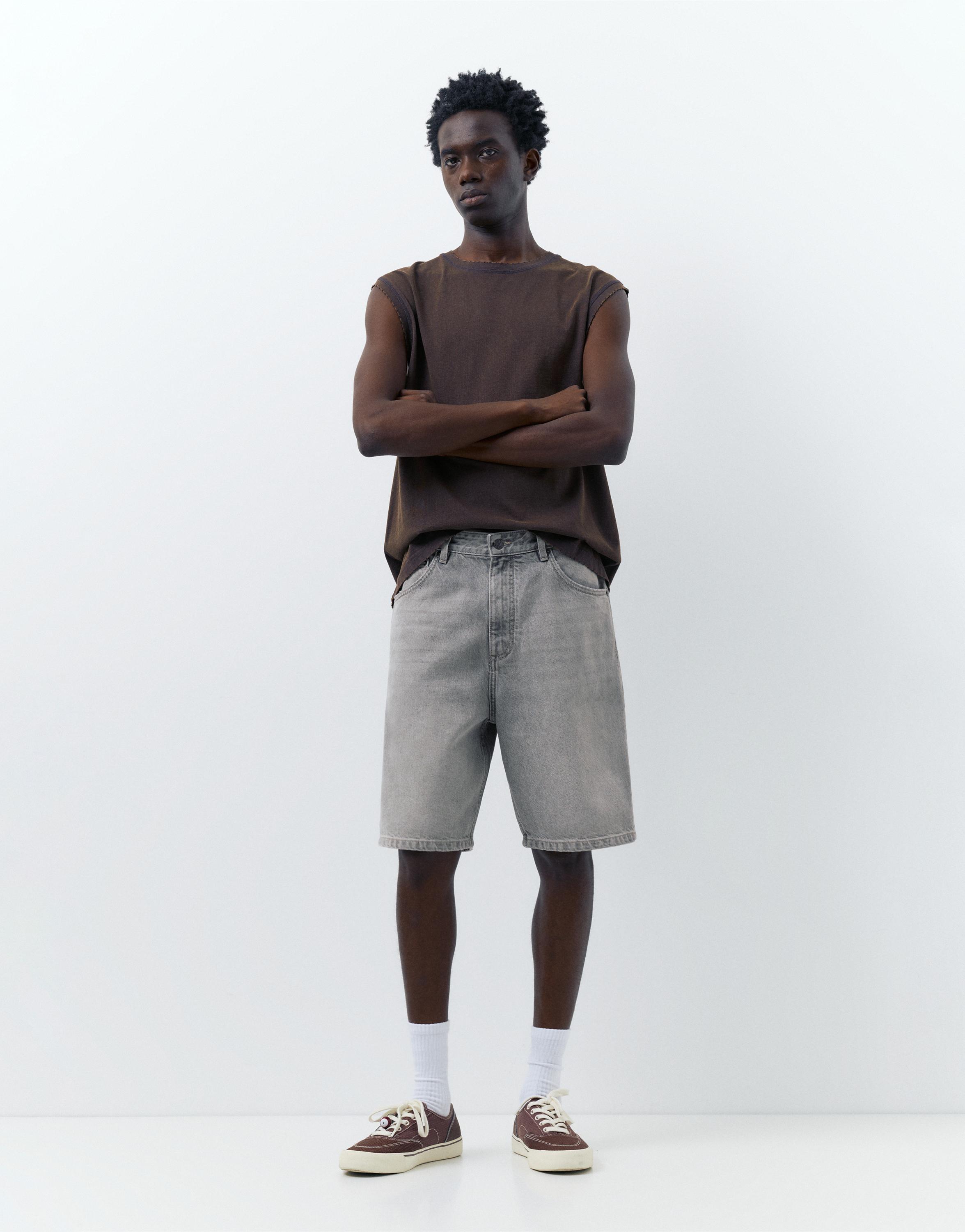 Baggy denim Bermuda shorts — Dark grey