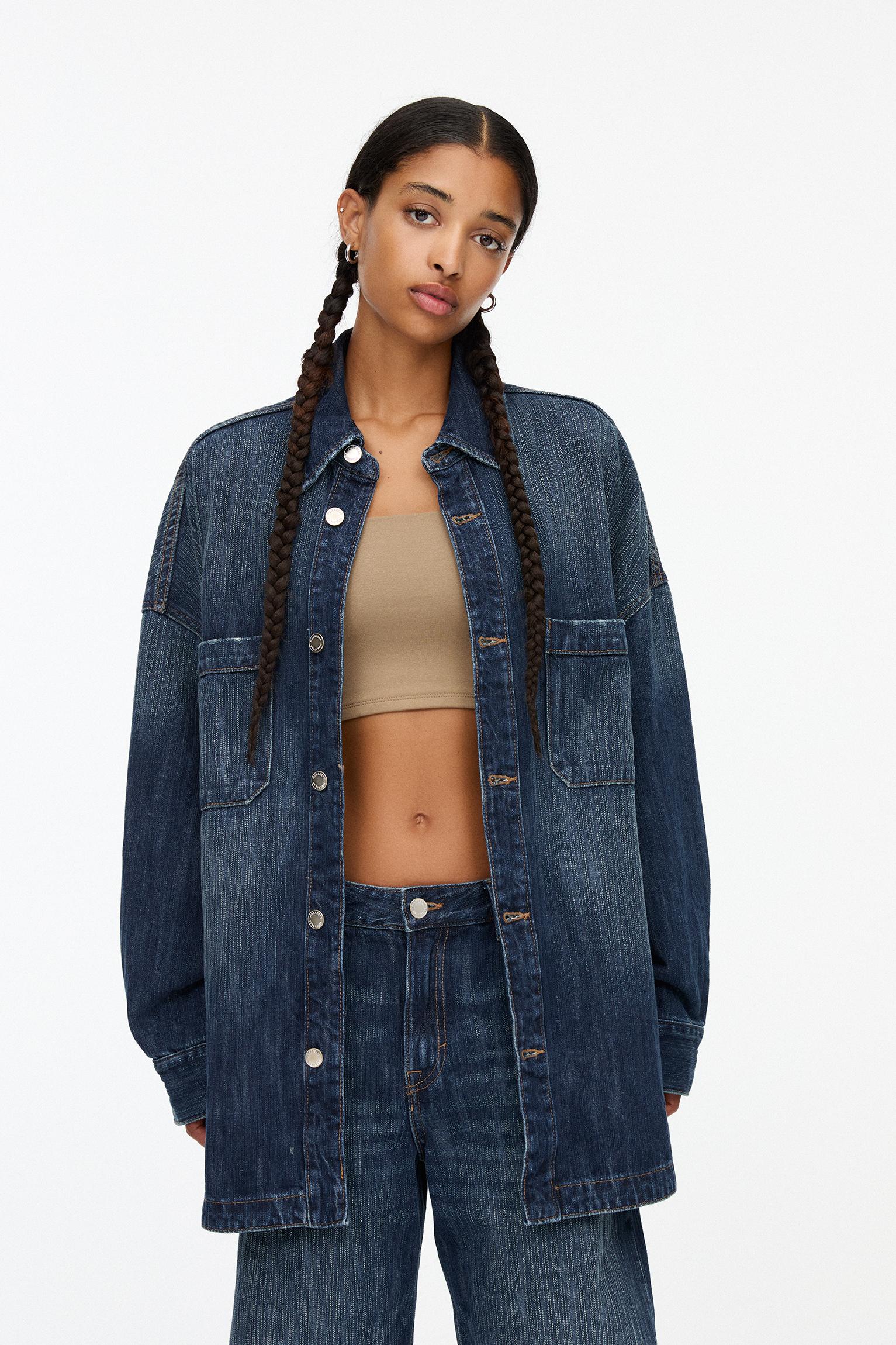 Pull and bear cropped denim jacket best sale