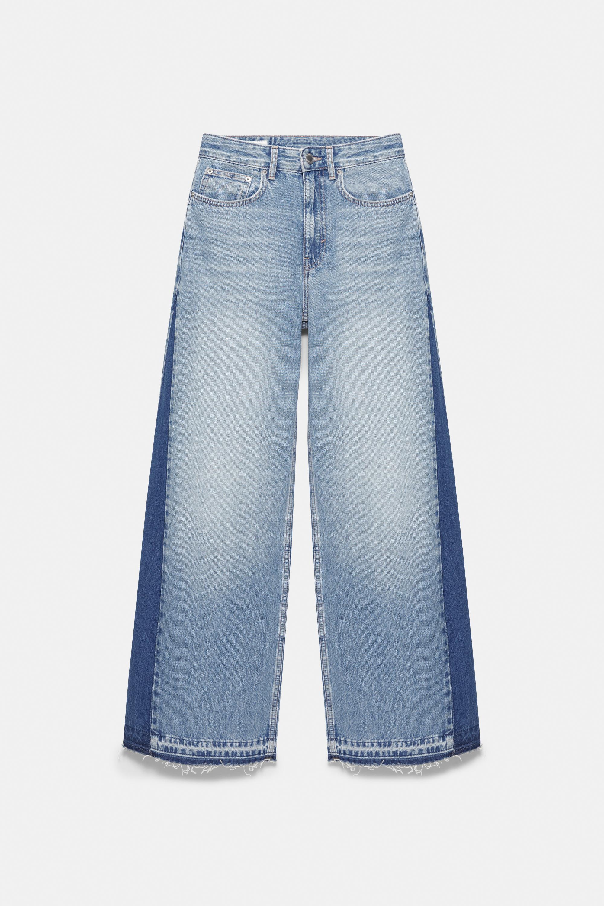 Wide-leg patchwork jeans — Medium blue
