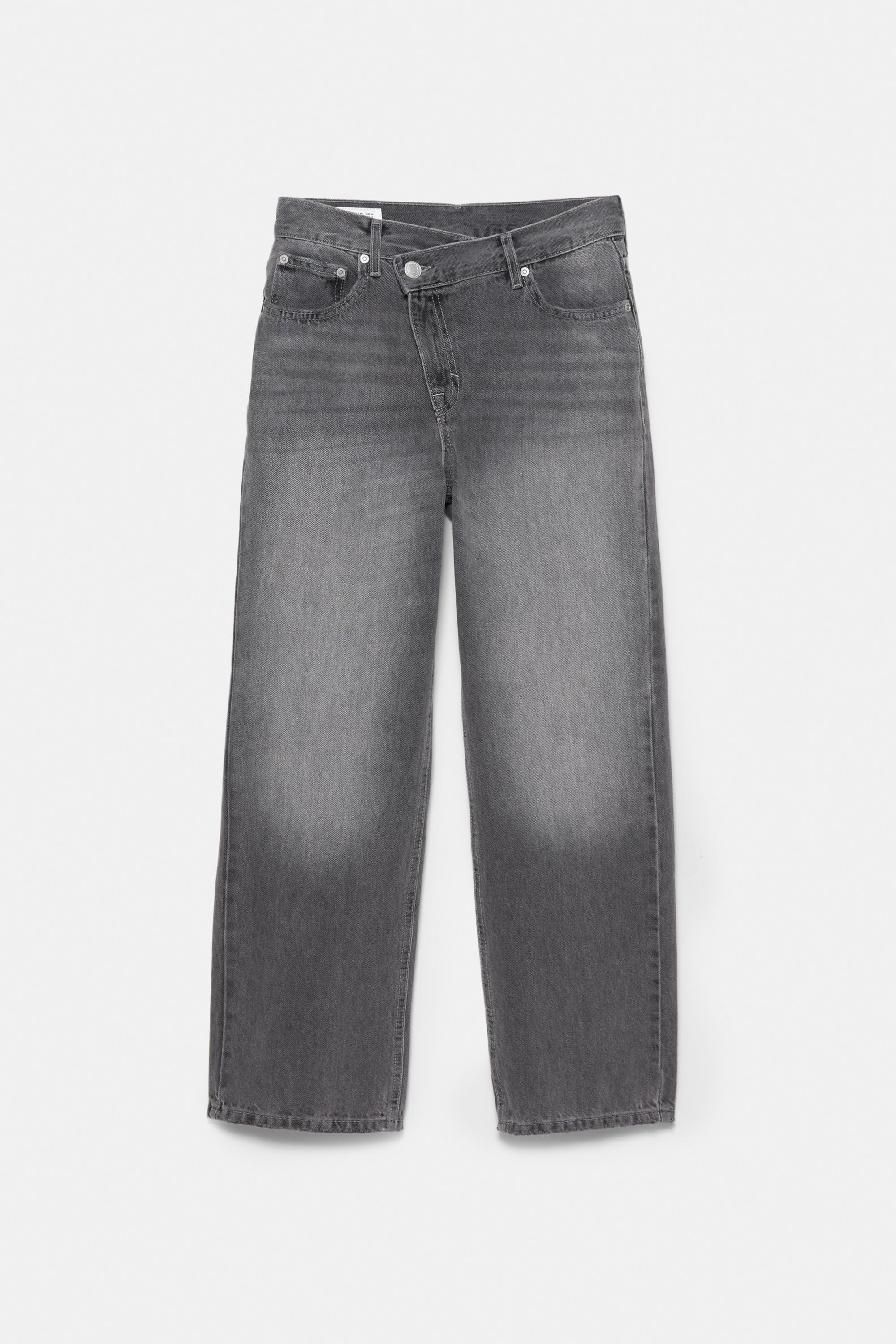 Straight-leg jeans with crossover waistband — Grey