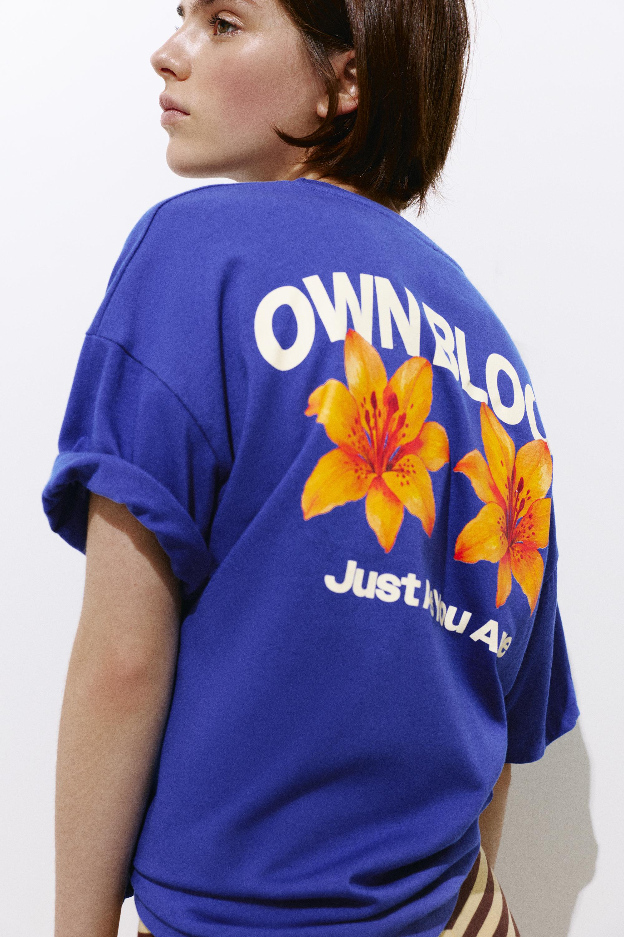 Oversize T-shirt with floral graphic — Cobalt