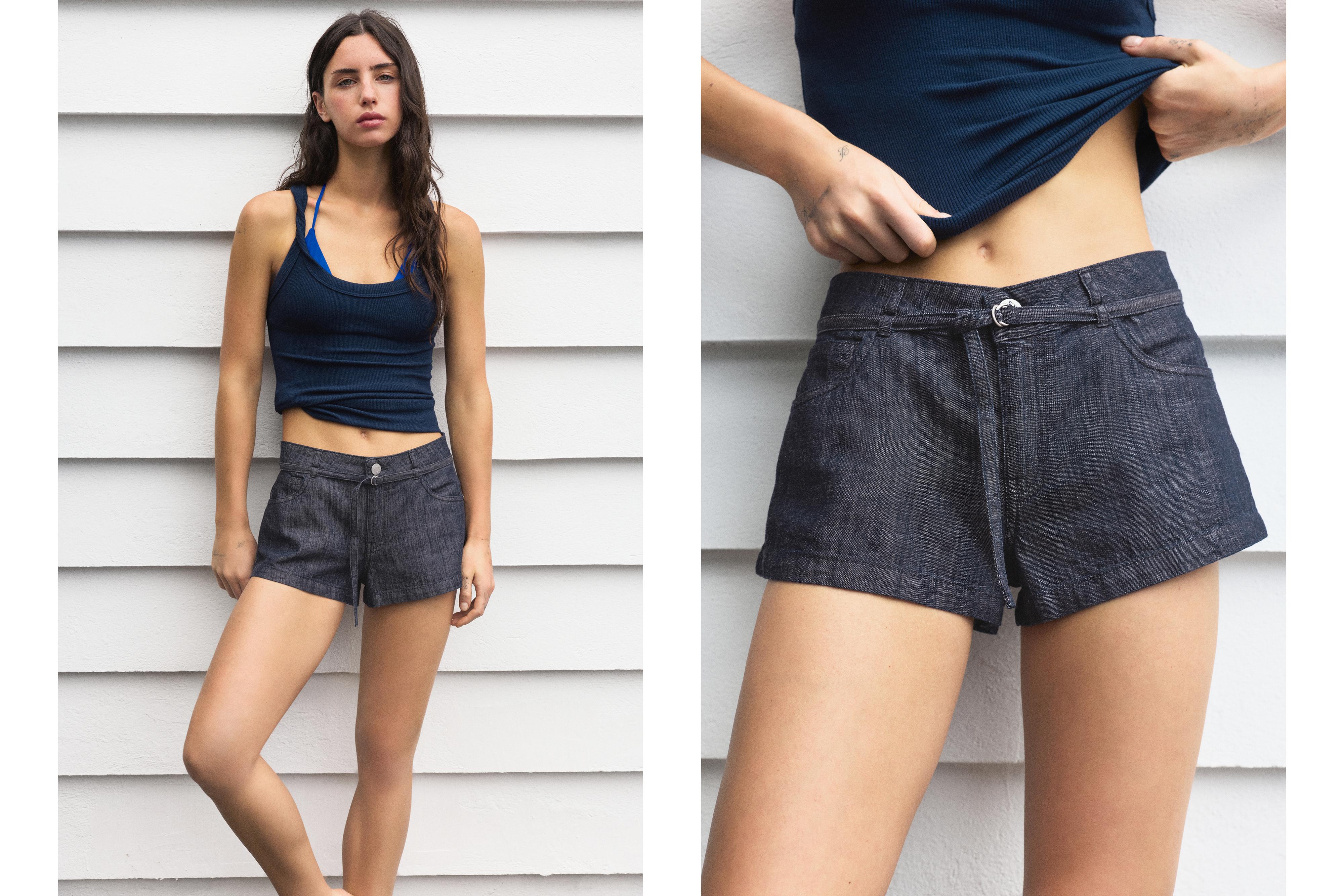 Denim shorts with belt — Navy