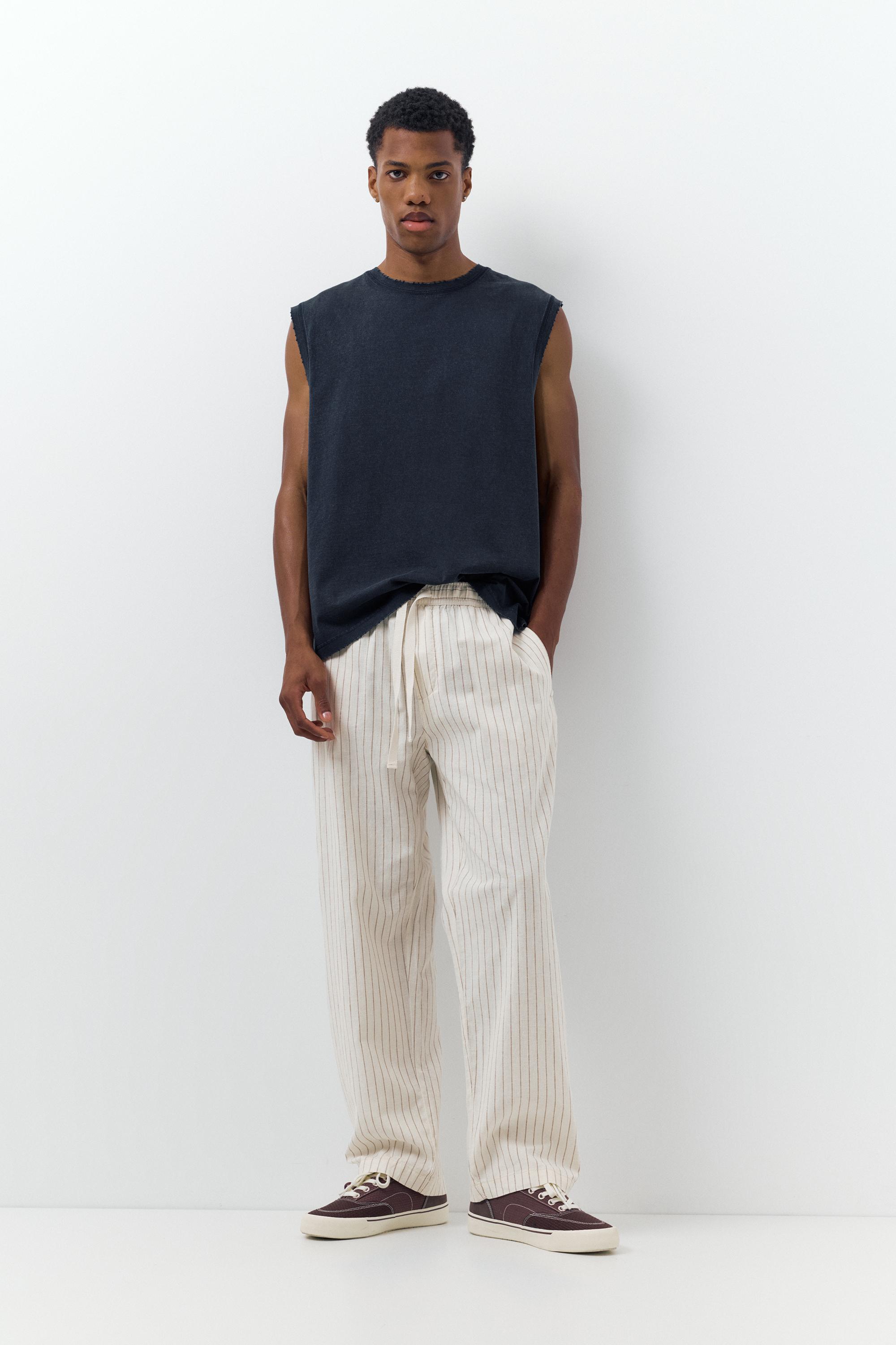 Linen blend jogger trousers — Striped