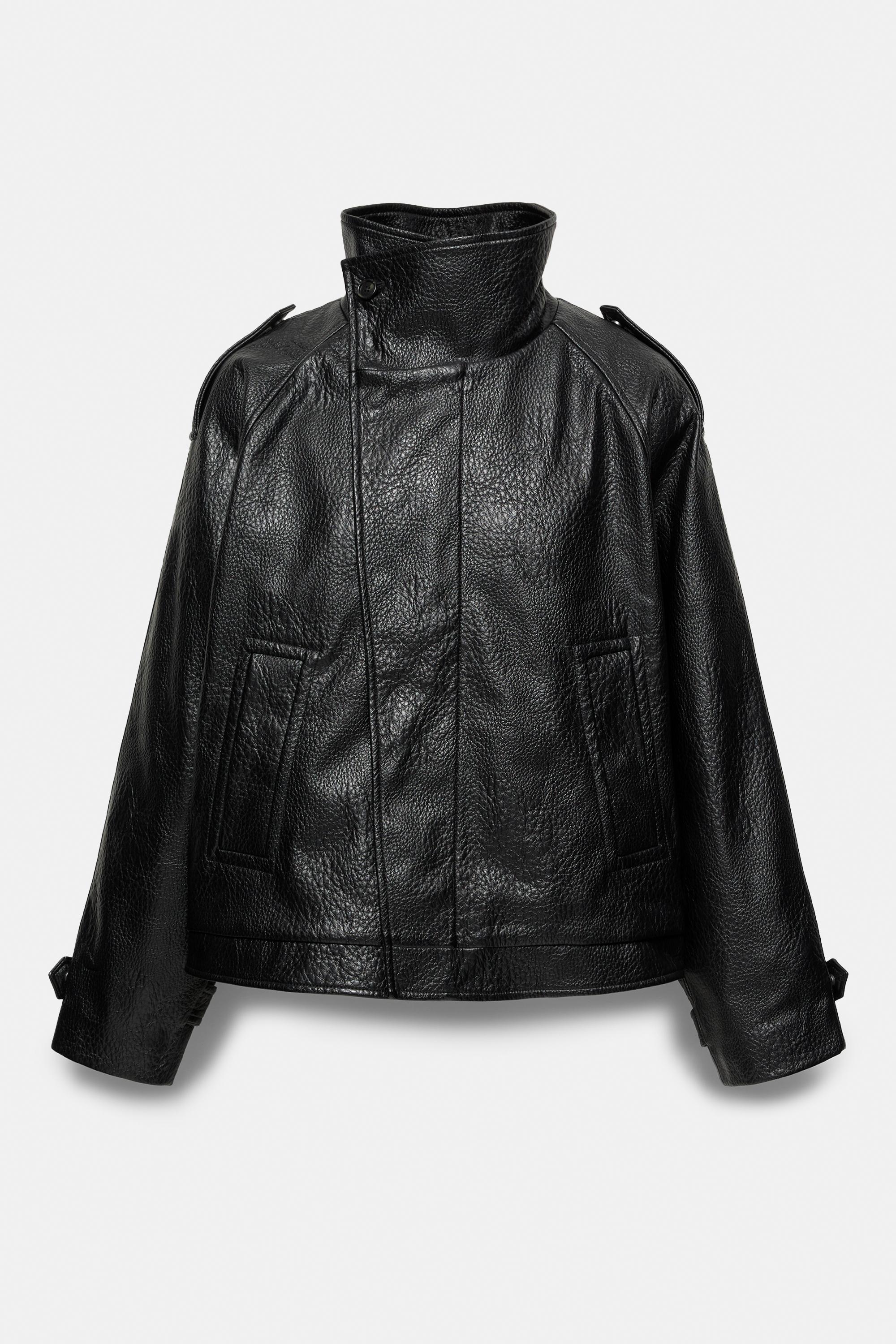 Textured leather effect jacket — Black
