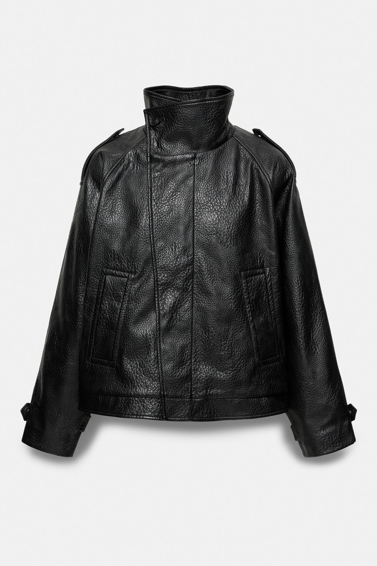 Textured leather effect jacket — Black
