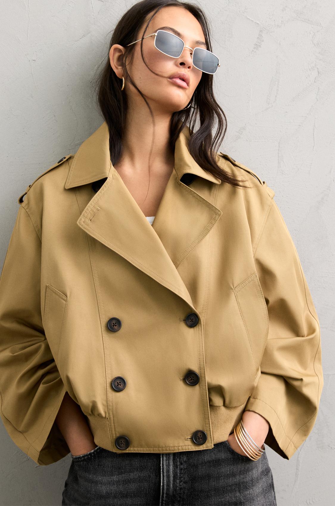 Pull&bear Faux Leather Trench Coat Brown Pull&bear Khaki