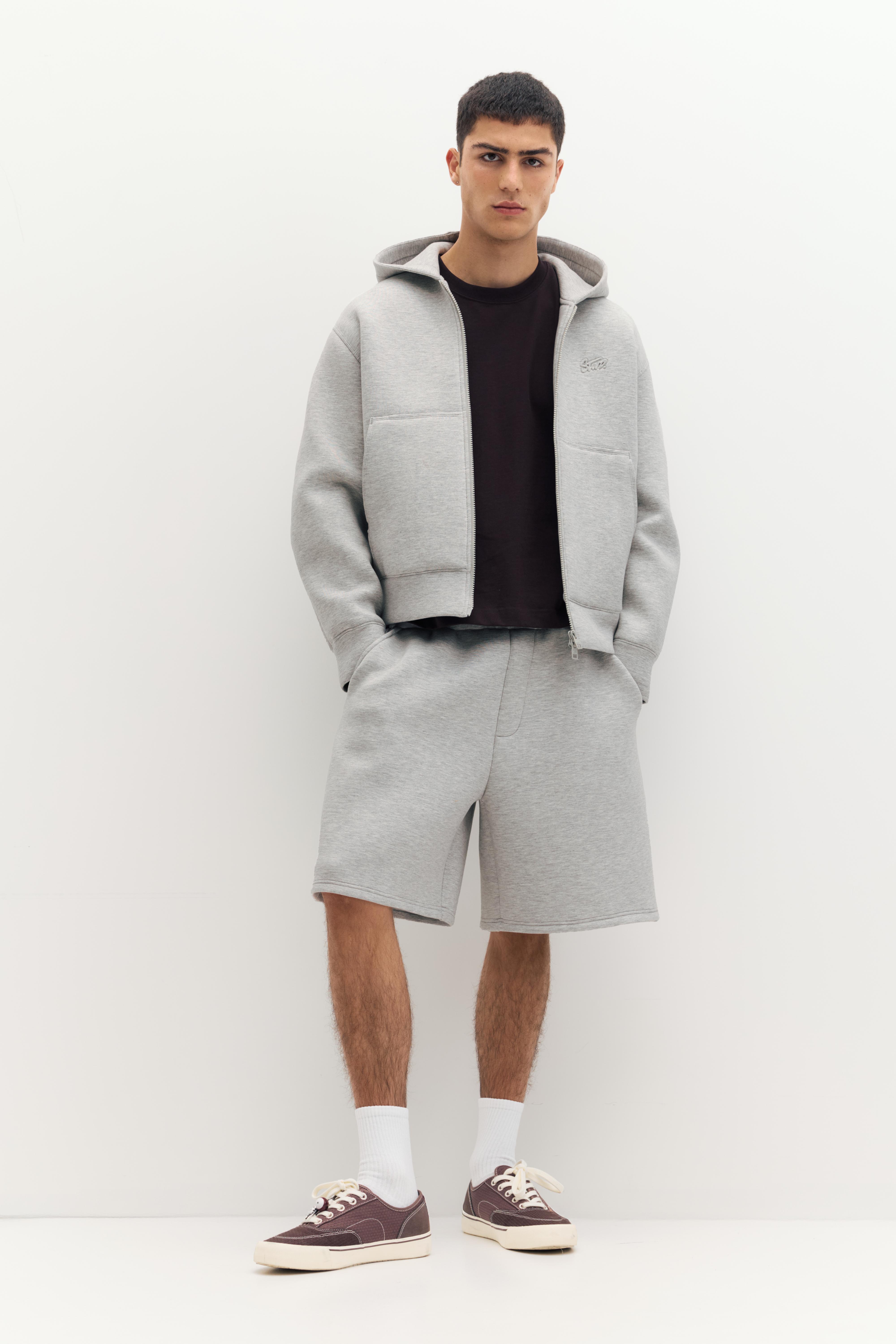 Neoprene-effect jogger Bermuda shorts — Grey marl