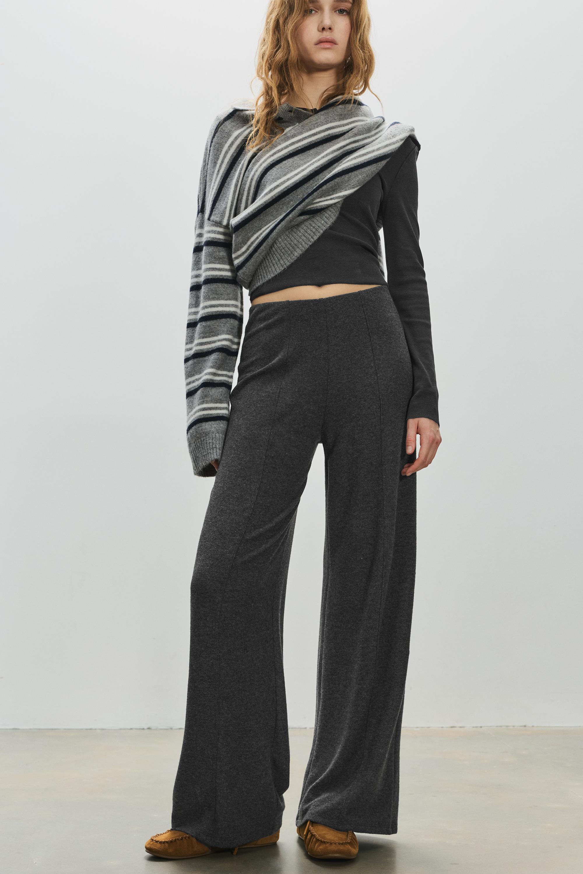 Wide-leg soft touch trousers — Dark grey