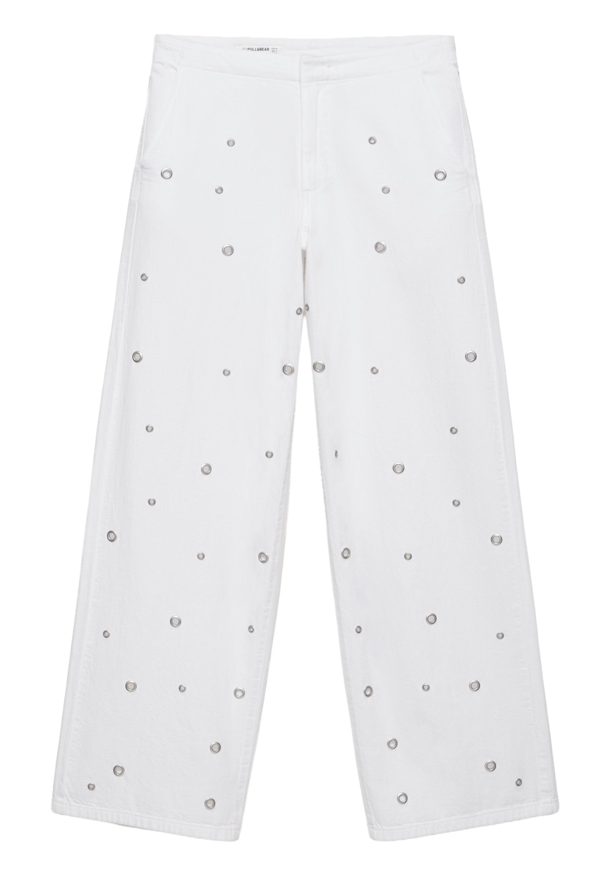 Straight-leg jeans with eyelets — White