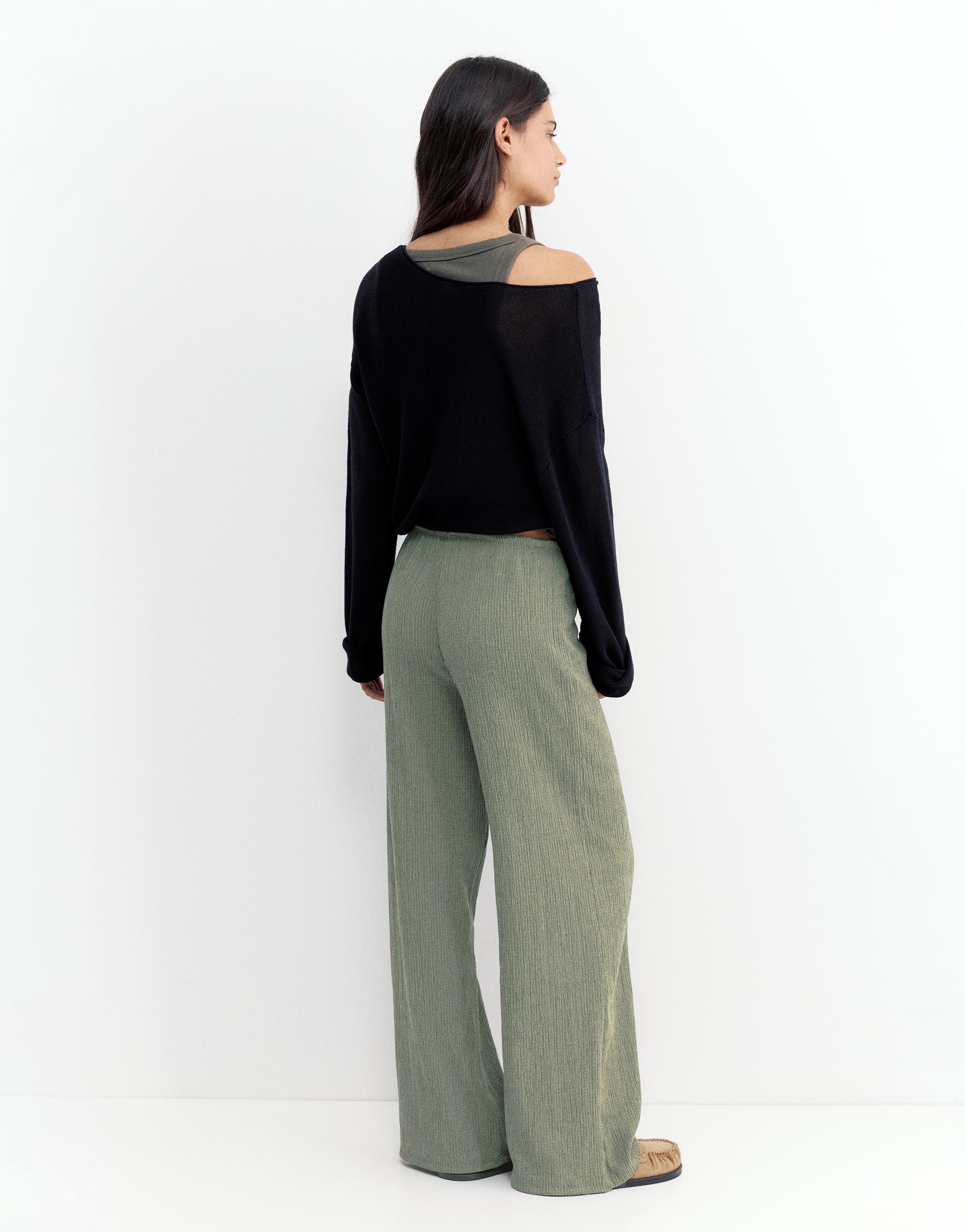 Wide-leg crepe trousers — Khaki