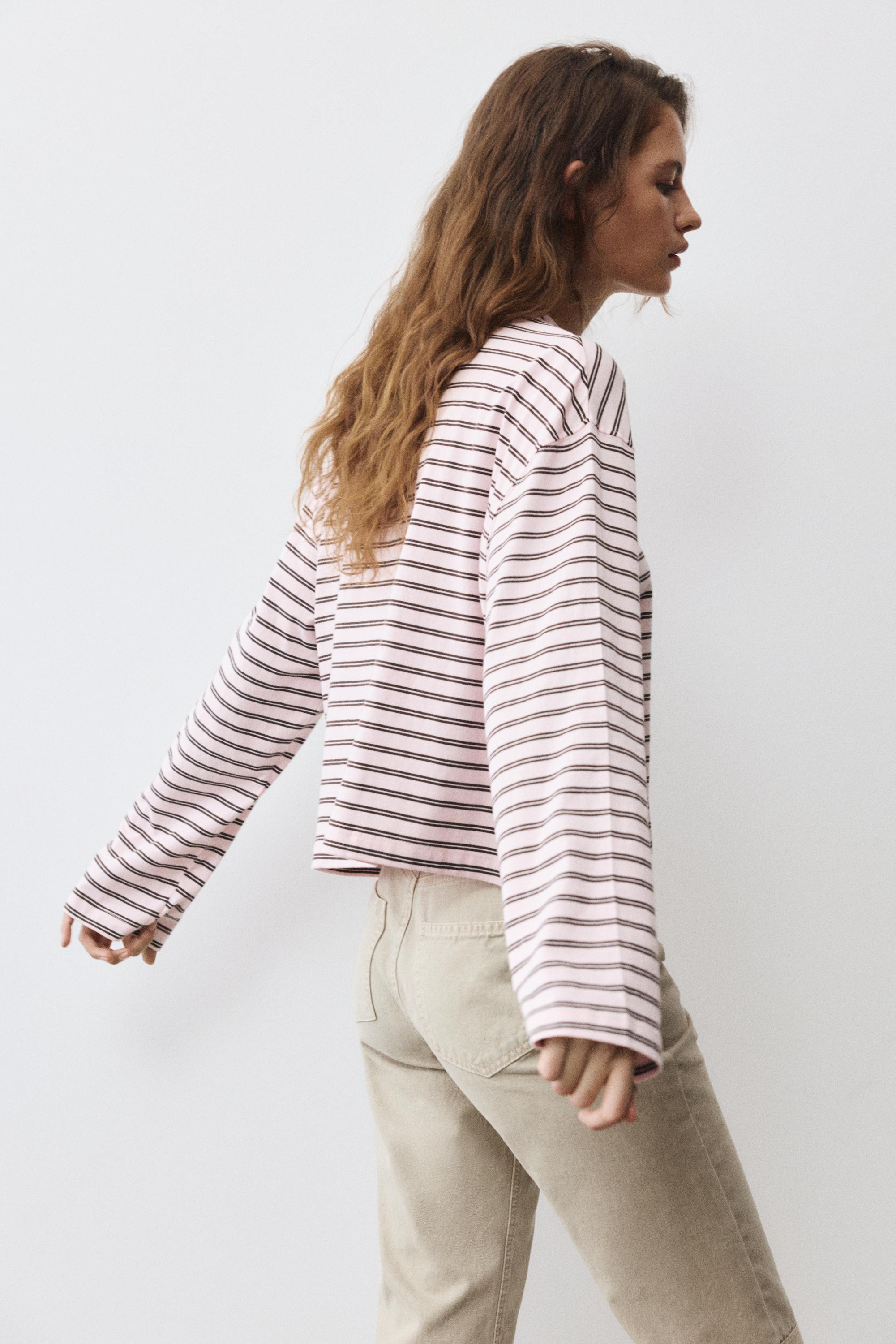 Boxy-fit long sleeve T-shirt — Striped