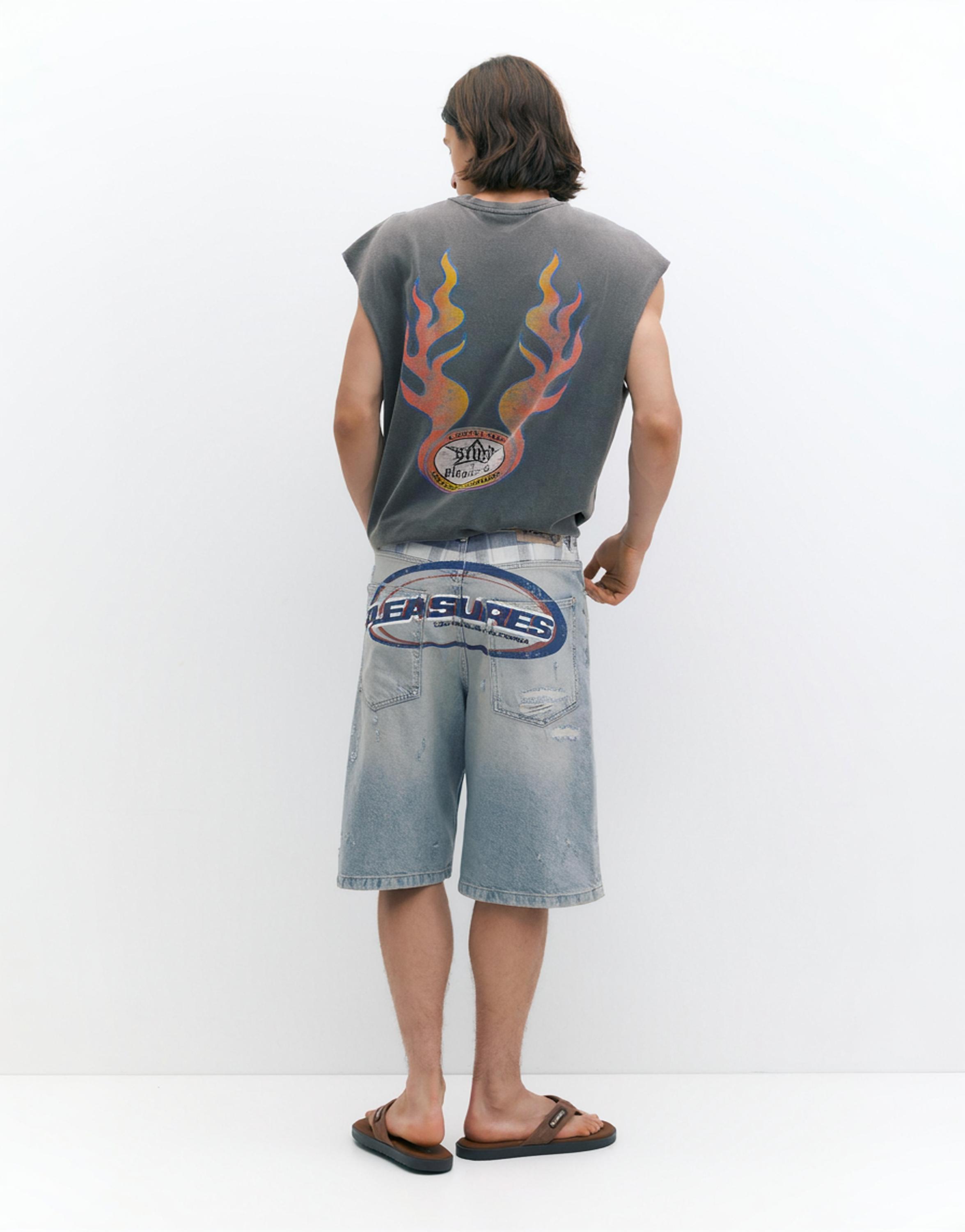 Pleasures x STWD skater denim Bermuda shorts — Medium blue
