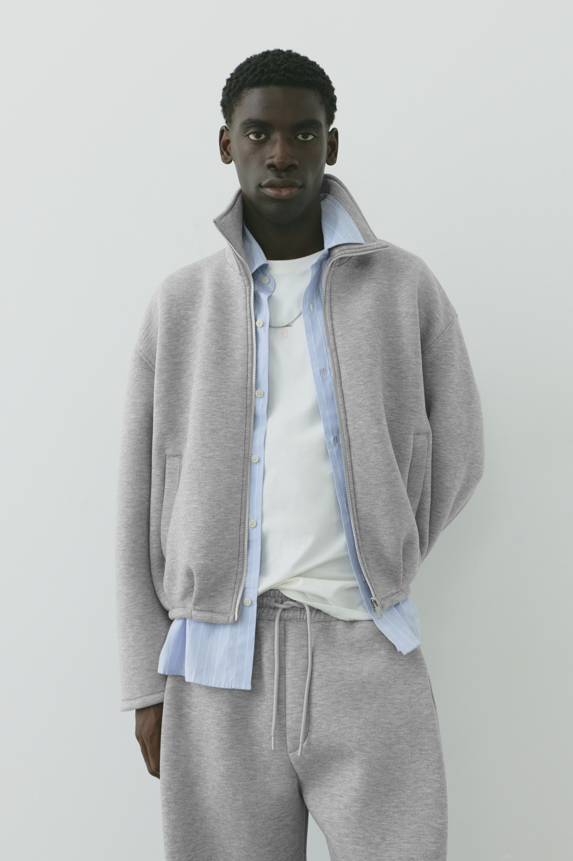 Neoprene-effect zip-up jacket — Grey marl