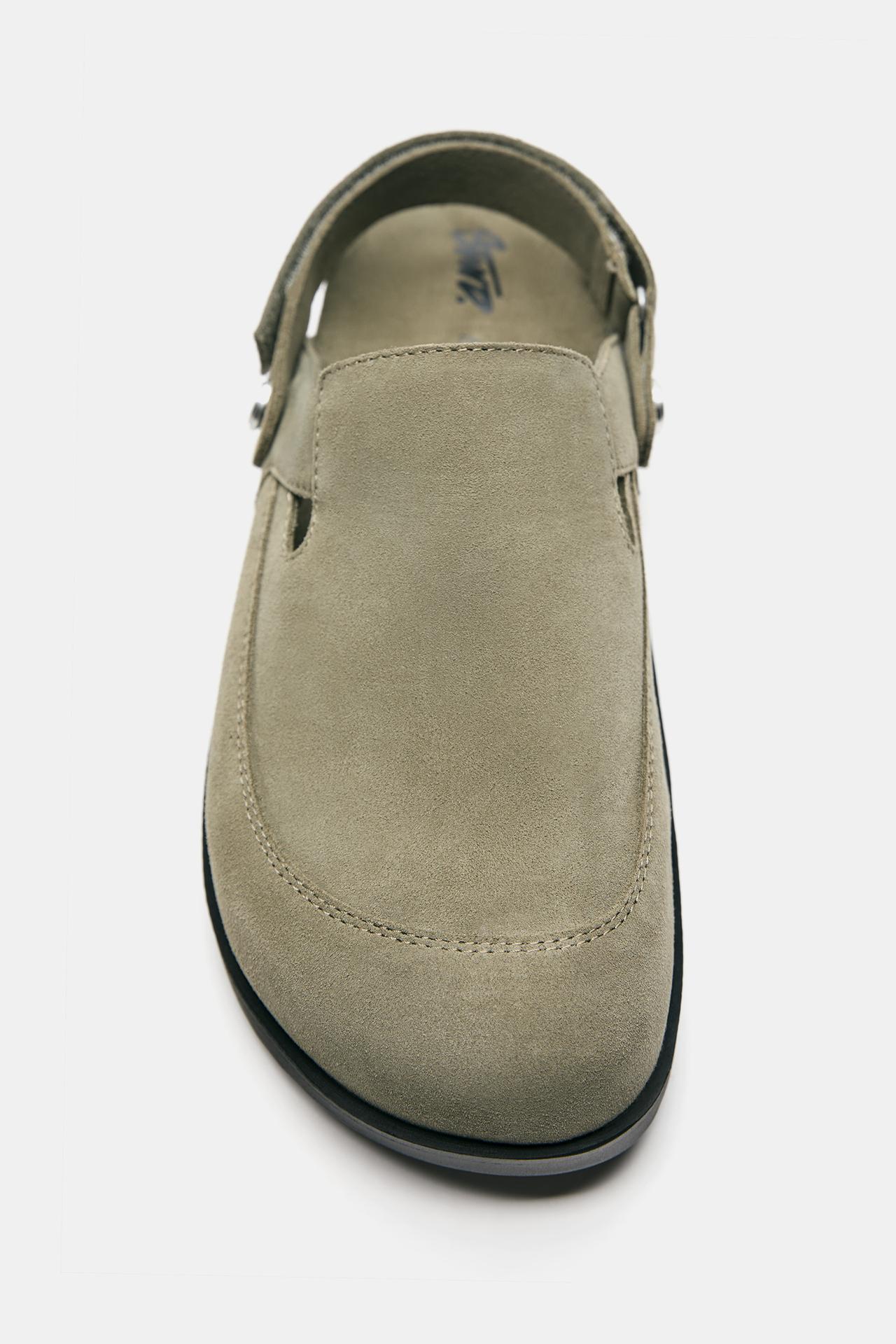 STWD leather strap clogs — Khaki