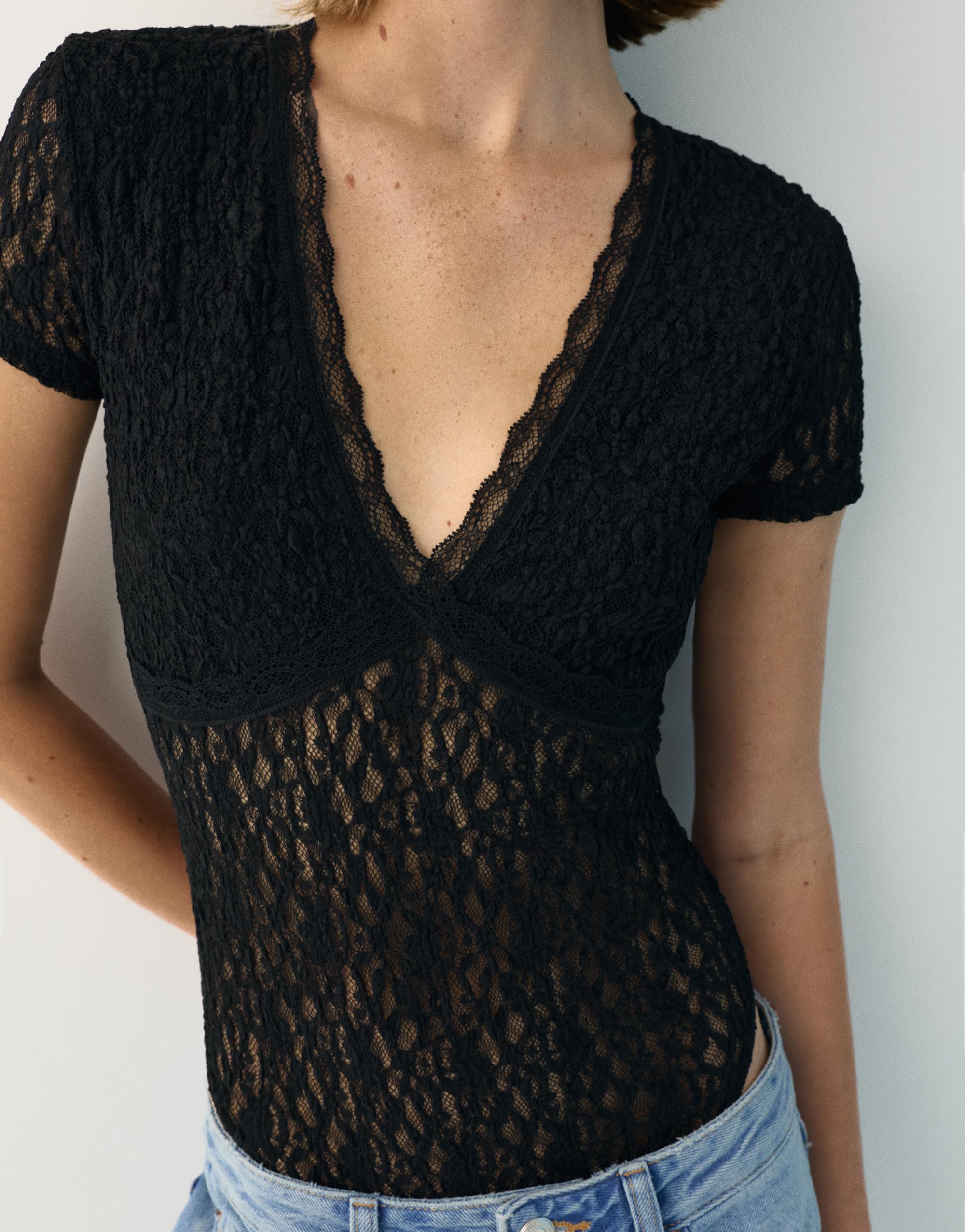 Short sleeve lace bodysuit — Black