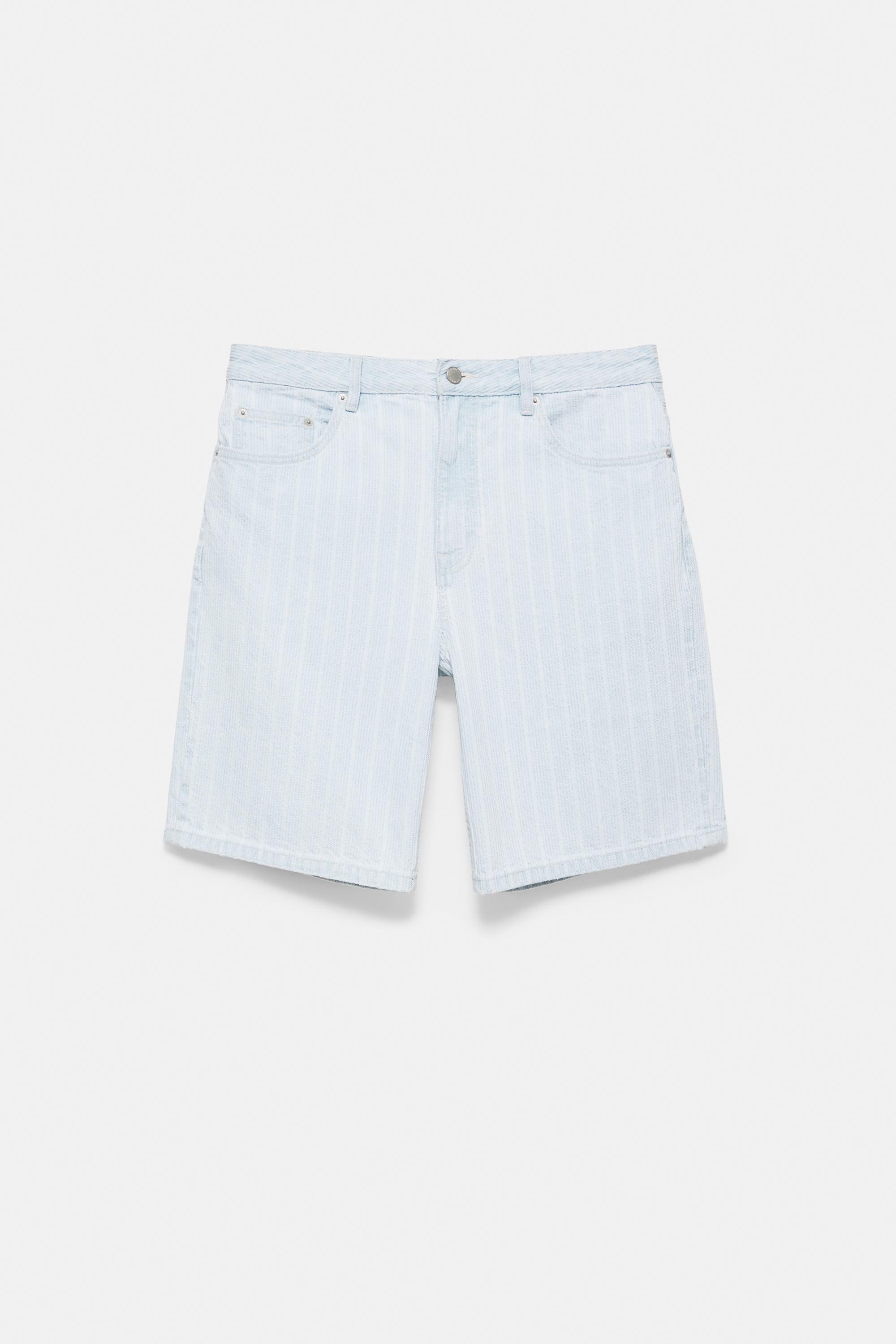 Standard fit jacquard denim Bermuda shorts — Pale blue