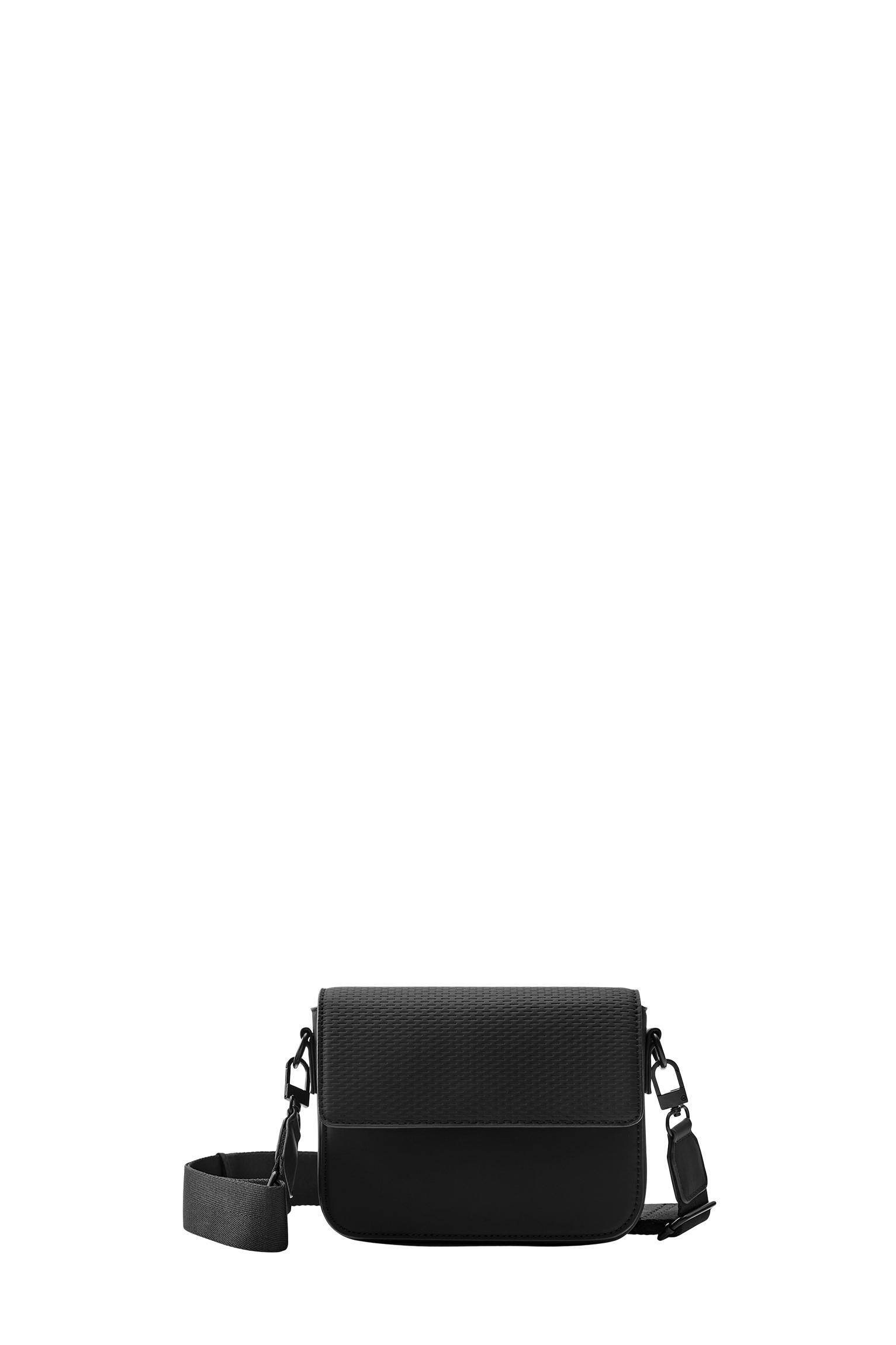 Rubberised textured crossbody bag — Black