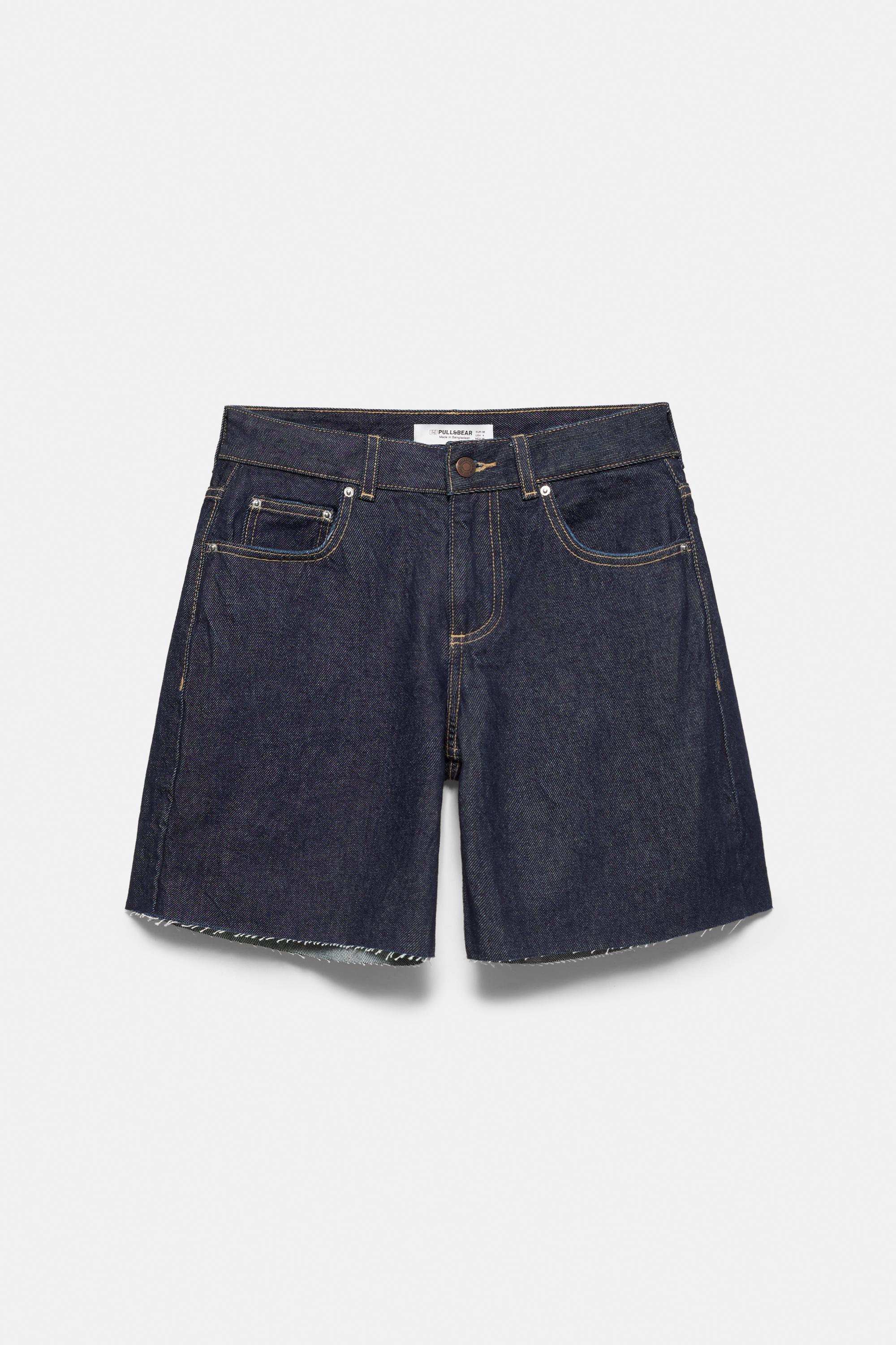Low-rise denim Bermuda shorts — Navy