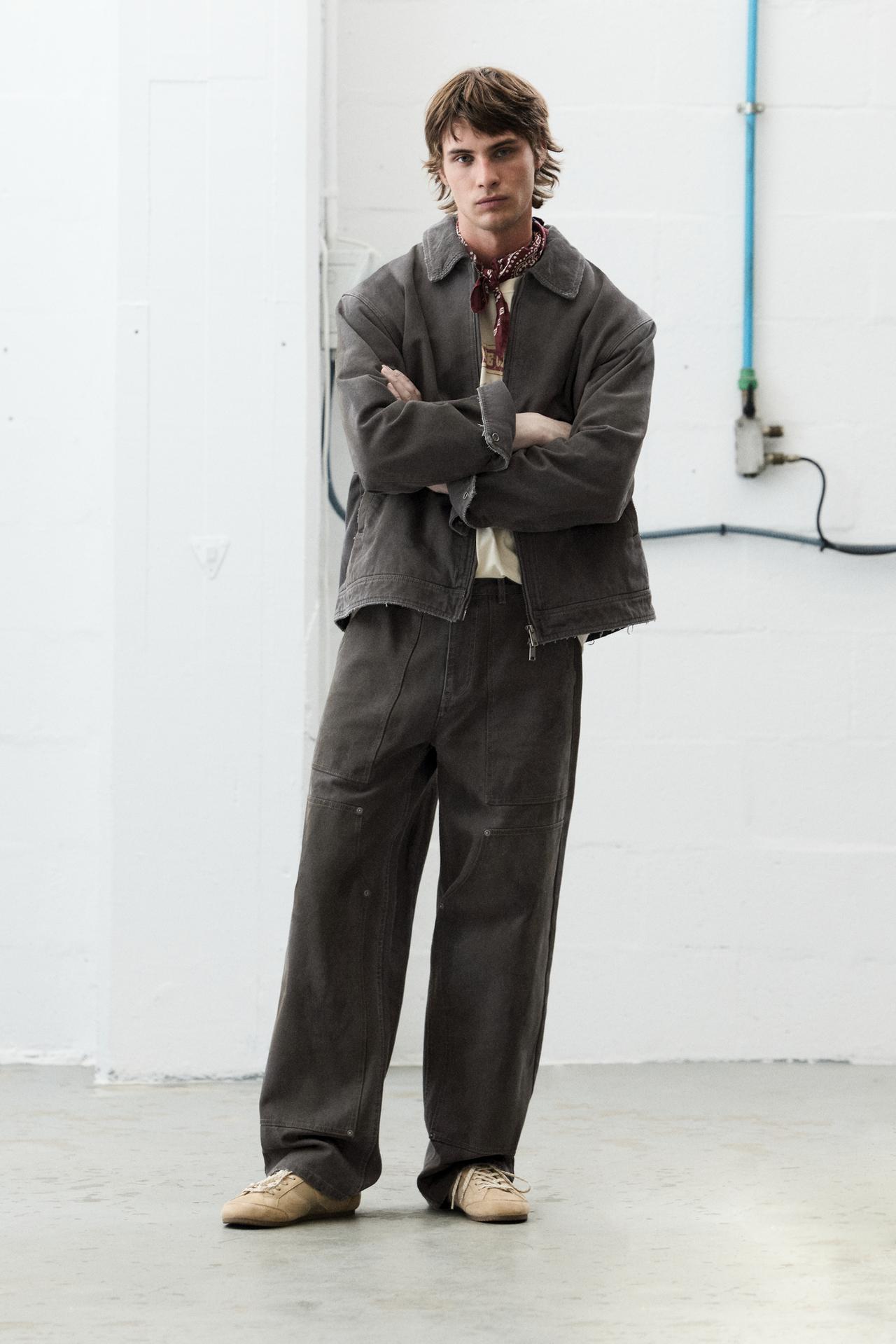 Washed-finish straight trousers — Steel blue