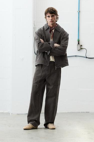 Washed-finish straight trousers — Steel blue 1