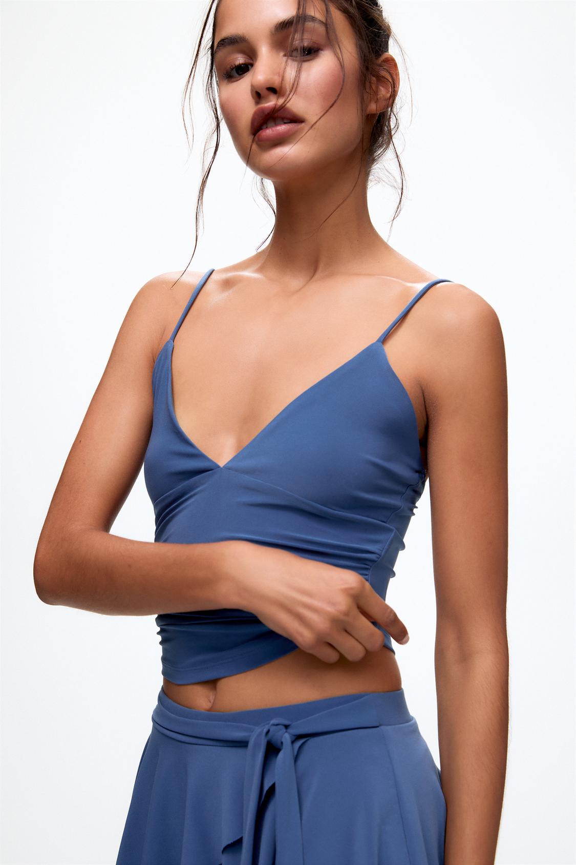 Strappy gathered V-neck top - PULL&BEAR 